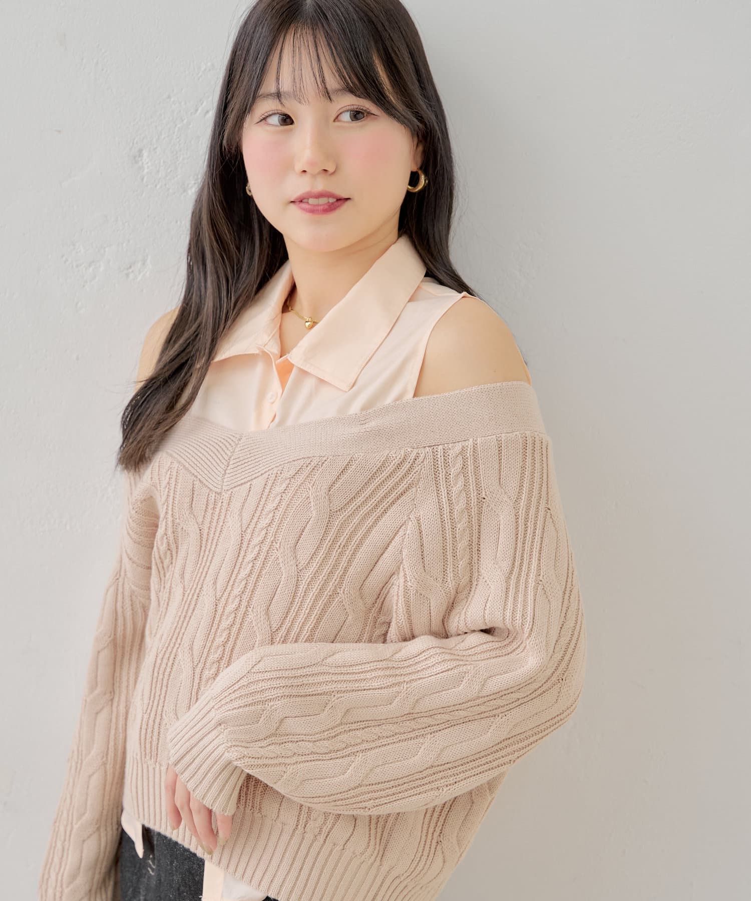 OUTLET(アウトレット) 【Chico】ノースリシャツ＋オフショルニット