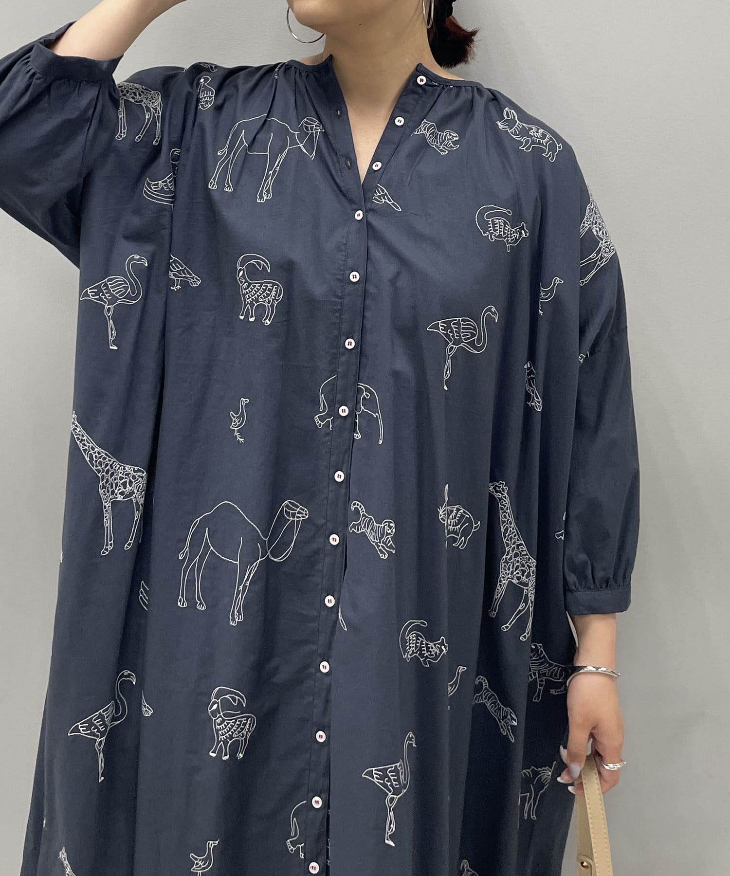 Remind me and forever(リマインドミーアンドフォーエバー) 【インド綿100%】アニマル刺繍ワンピース