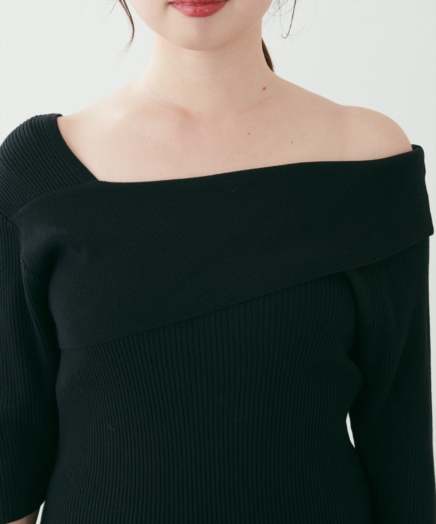 natural couture(ナチュラルクチュール) 【パルクロ限定】アシメオフショルリブニット
