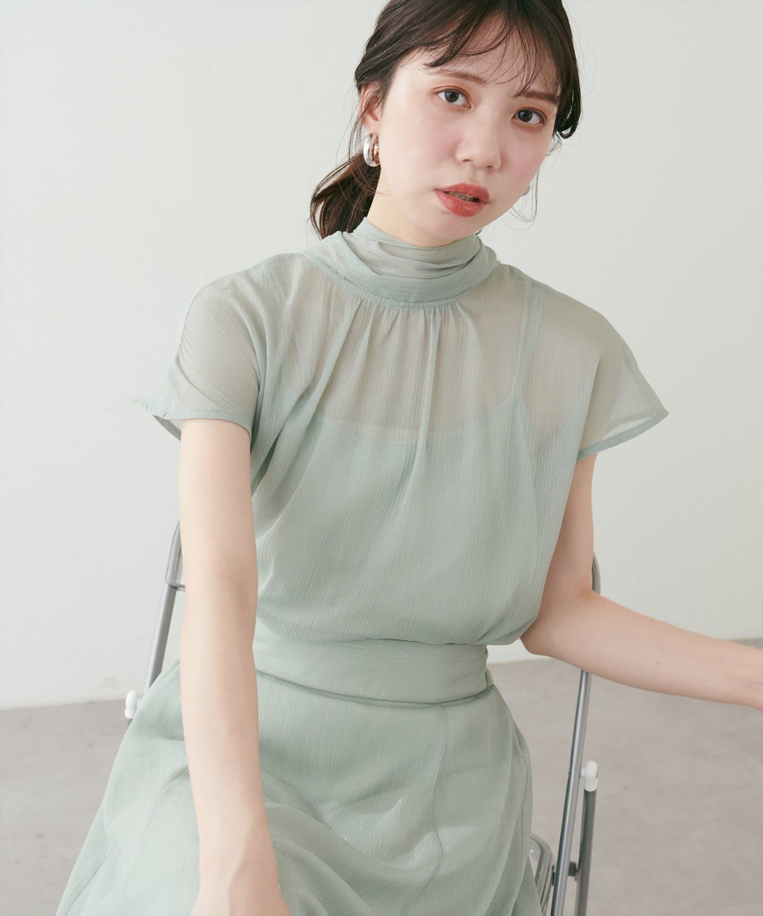 natural couture(ナチュラルクチュール) 【パルクロ限定】フレンチスリーブボータイブラウス
