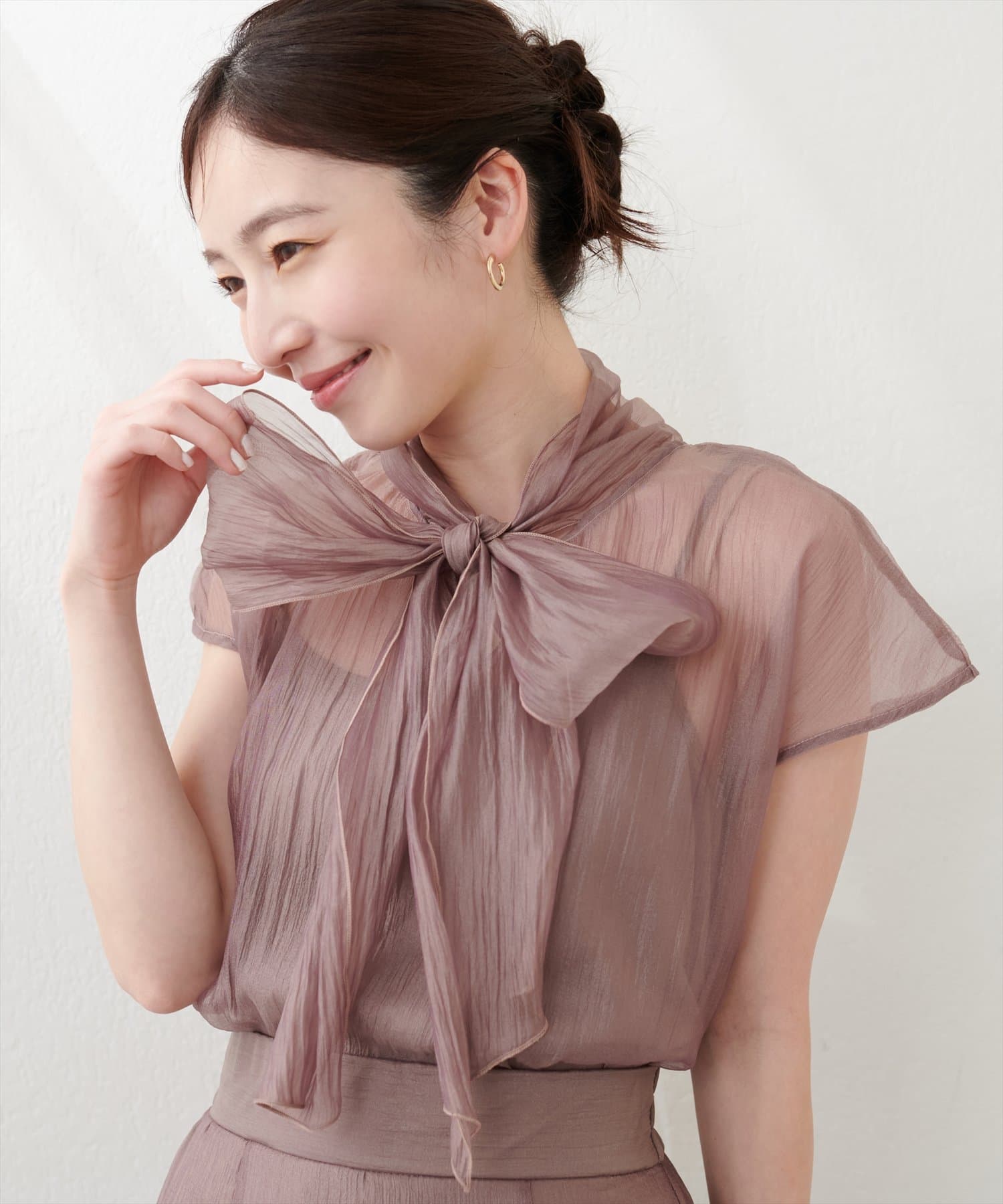 natural couture(ナチュラルクチュール) 【パルクロ限定】フレンチスリーブボータイブラウス