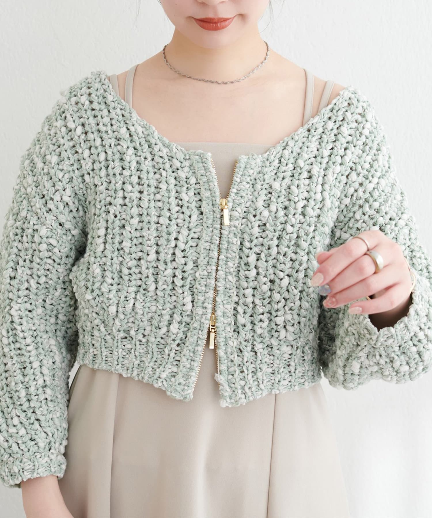 NICE CLAUP / OLIVE des OLIVE OUTLET(ナイスクラップ  / オリーブ デ オリーブ アウトレット) 【natural couture】リボンヤーンショート丈カーデ