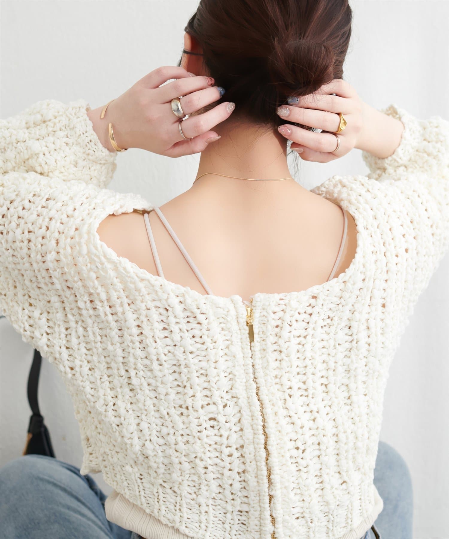 NICE CLAUP / OLIVE des OLIVE OUTLET(ナイスクラップ  / オリーブ デ オリーブ アウトレット) 【natural couture】リボンヤーンショート丈カーデ