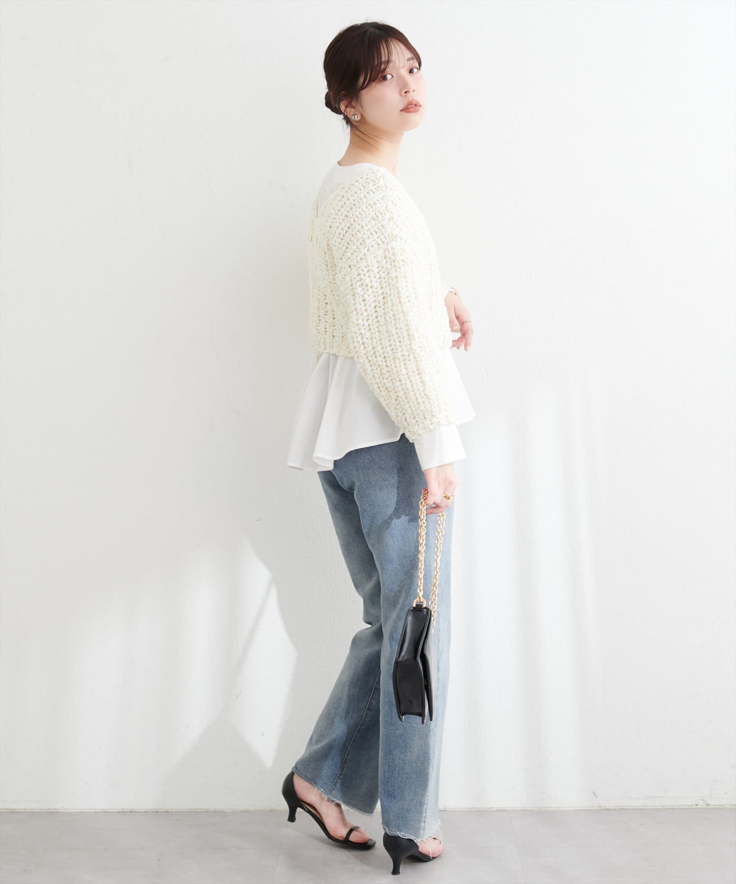 NICE CLAUP / OLIVE des OLIVE OUTLET(ナイスクラップ  / オリーブ デ オリーブ アウトレット) 【natural couture】リボンヤーンショート丈カーデ