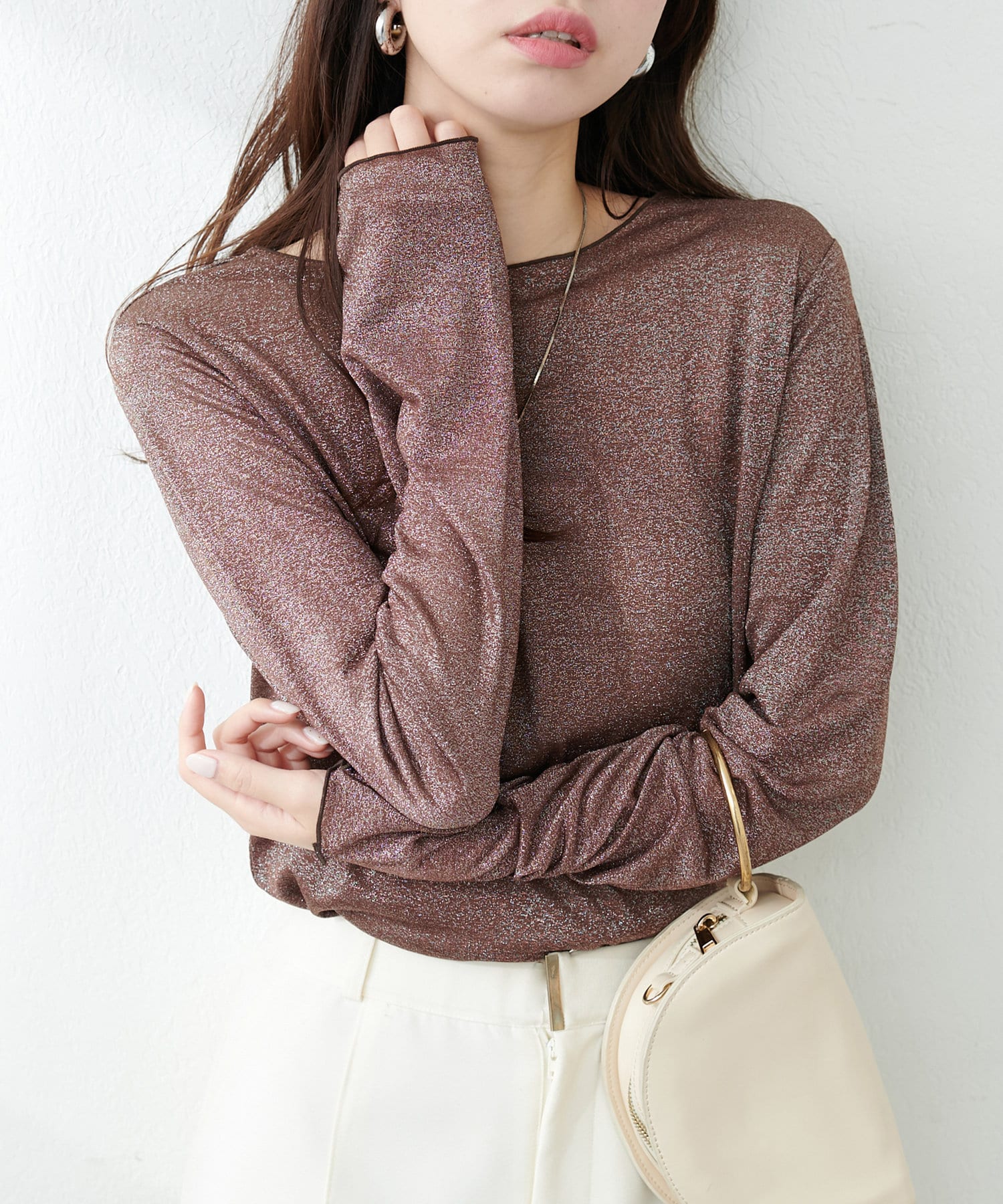 NICE CLAUP / OLIVE des OLIVE OUTLET(ナイスクラップ  / オリーブ デ オリーブ アウトレット) 【natural couture】ラメシアーシンプルロンＴ