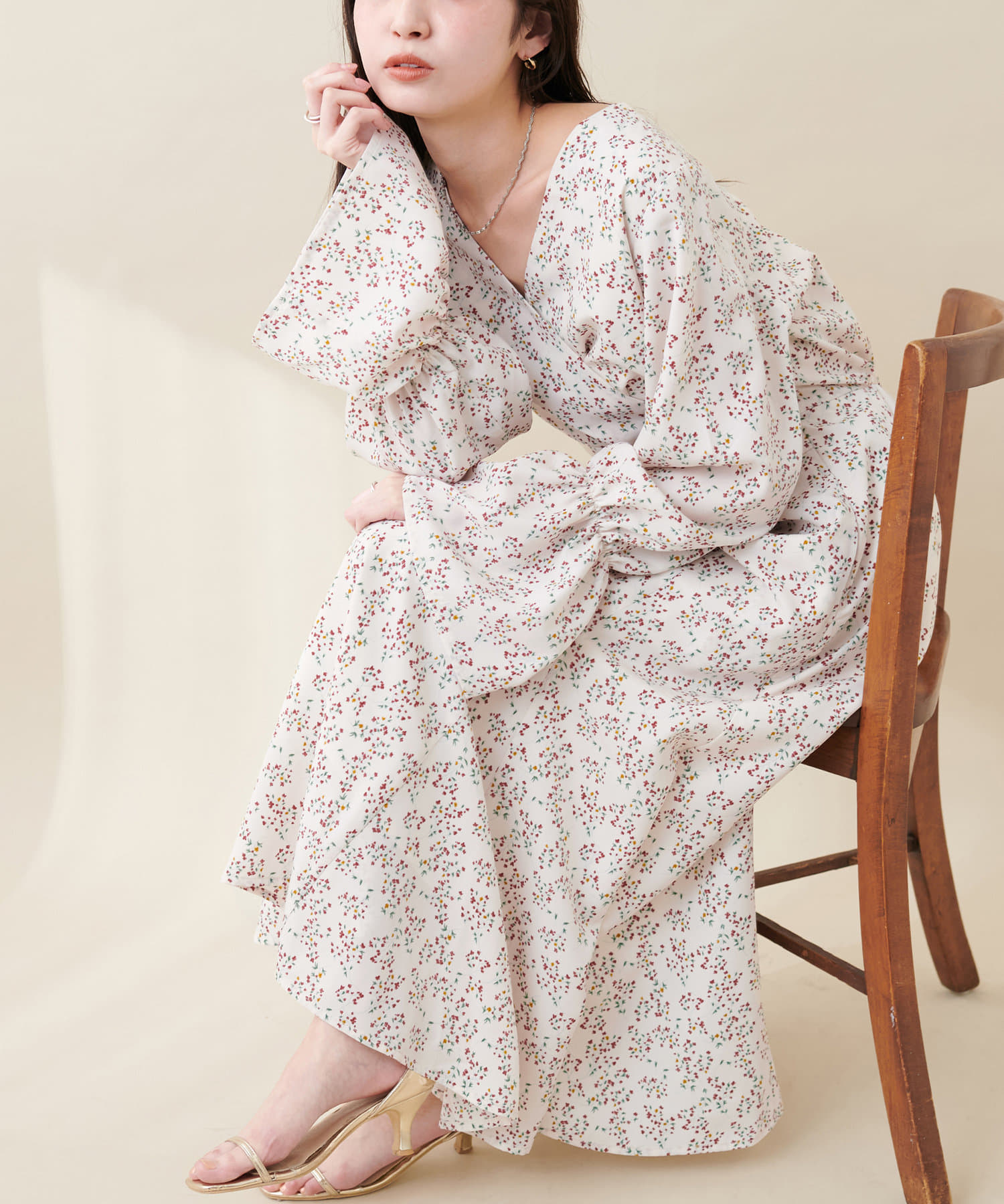 NICE CLAUP / OLIVE des OLIVE OUTLET(ナイスクラップ  / オリーブ デ オリーブ アウトレット) 【natural couture】＜大人ナチュ＞花柄レディカシュクールワンピー