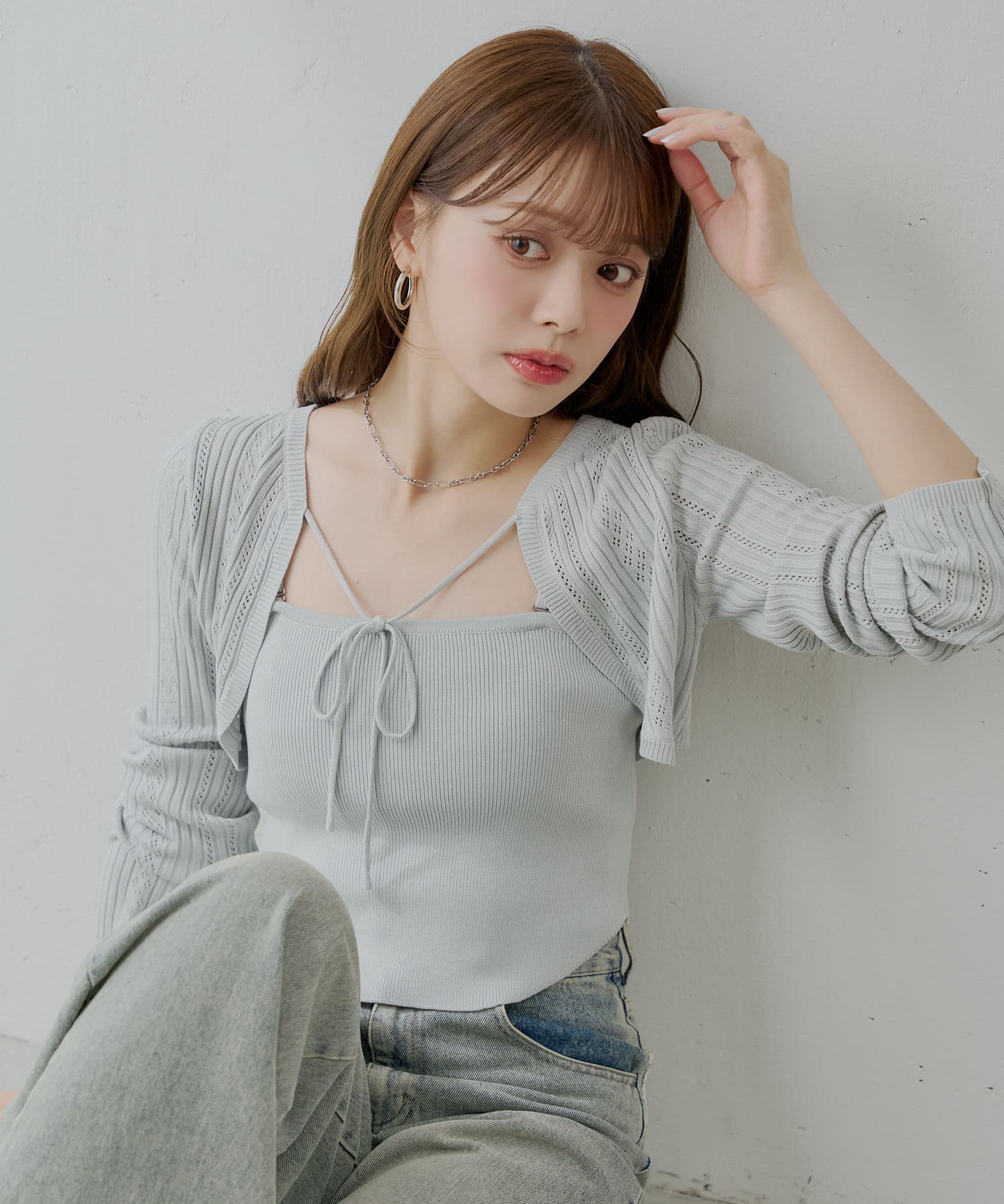 女性らしさを引き立てるボレロ＋ベアセット▶商品ポイント・繊細な透かし編みが施されたボレロは、女性らしさを演出してくれます。・レーヨン素材を使用しているため、肌触りの良さと上品な光沢感が魅力です。・コン