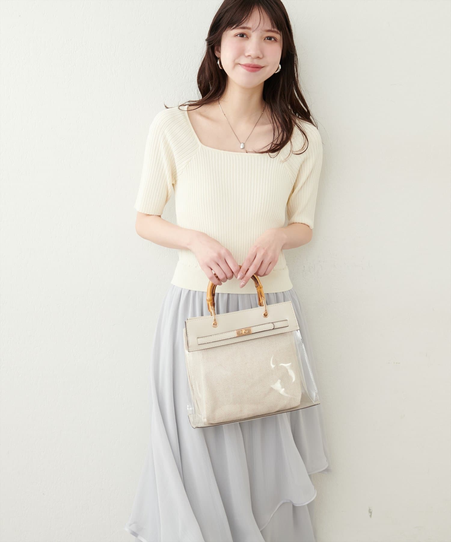 【韓国ブランド】ペプラムレイヤードニットドッキングワンピース natural couture｜ランダムヘムニットドッキングワンピース