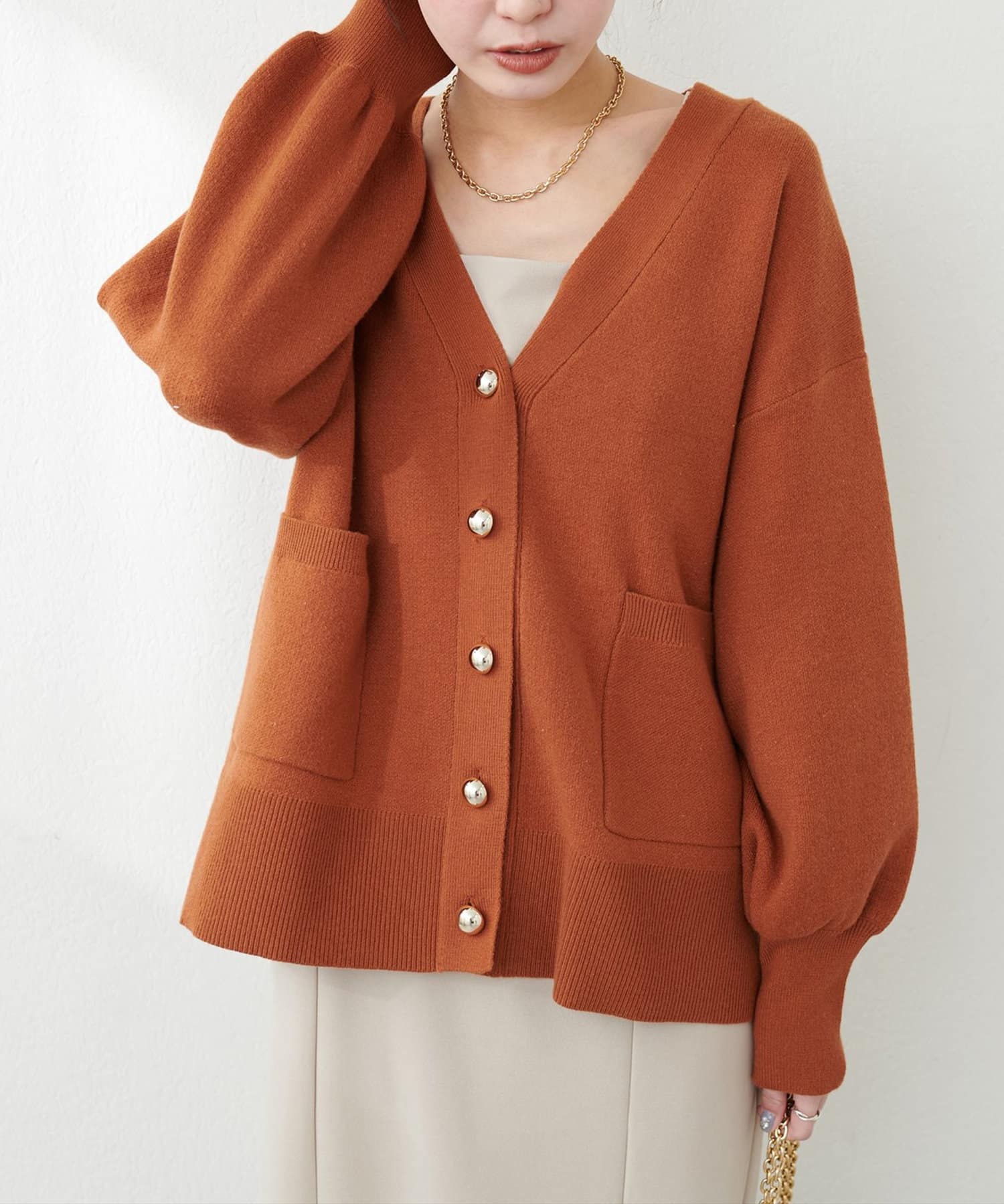 NICE CLAUP / OLIVE des OLIVE OUTLET(ナイスクラップ  / オリーブ デ オリーブ アウトレット) 【natural couture】ぷっくり金ボタンミドルカーデ