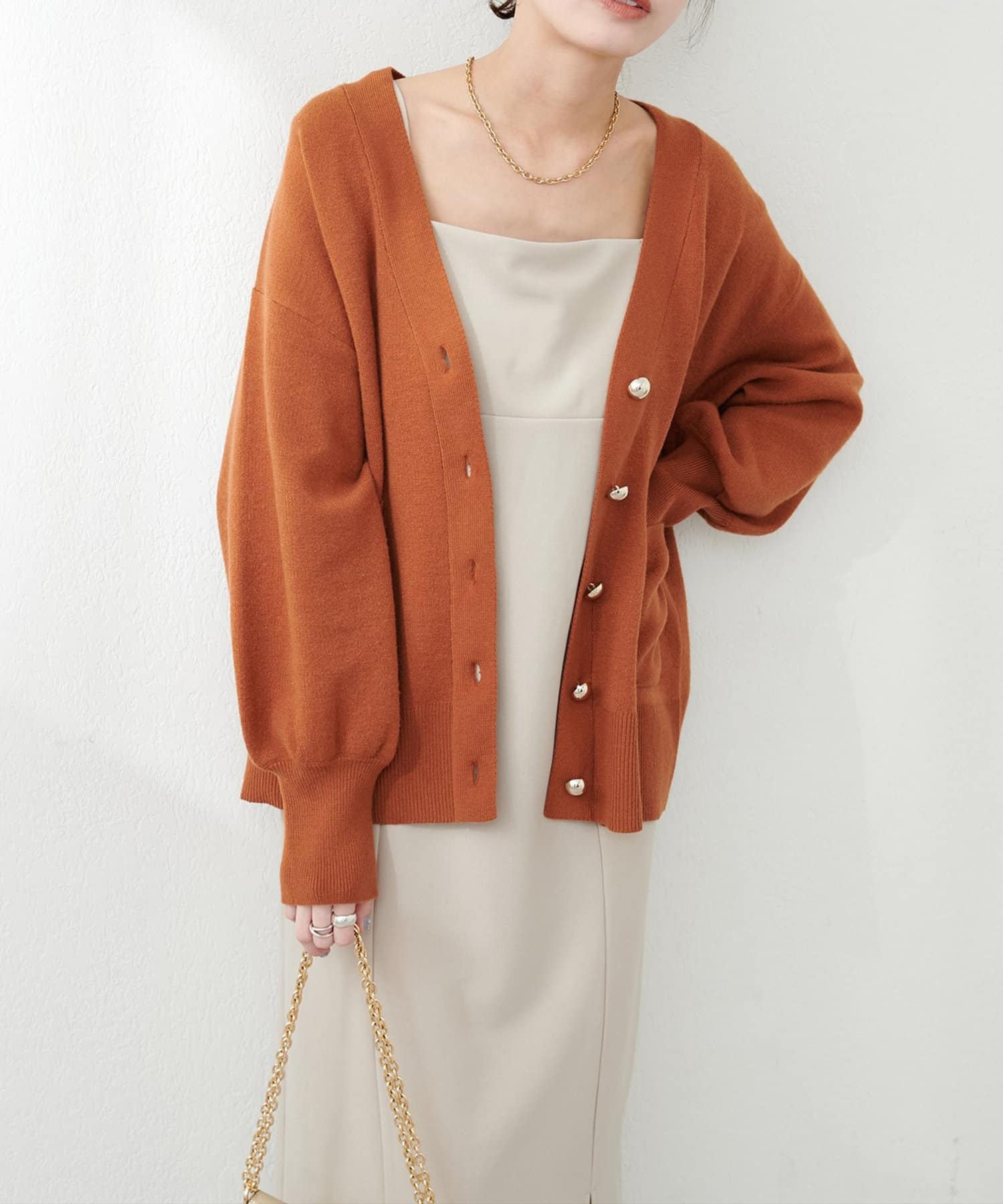 NICE CLAUP / OLIVE des OLIVE OUTLET(ナイスクラップ  / オリーブ デ オリーブ アウトレット) 【natural couture】ぷっくり金ボタンミドルカーデ