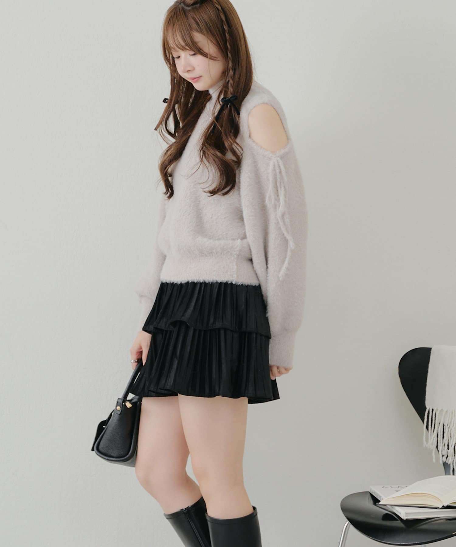 NICE CLAUP / OLIVE des OLIVE OUTLET(ナイスクラップ  / オリーブ デ オリーブ アウトレット) 【RMAF】肌見せシャギーニット