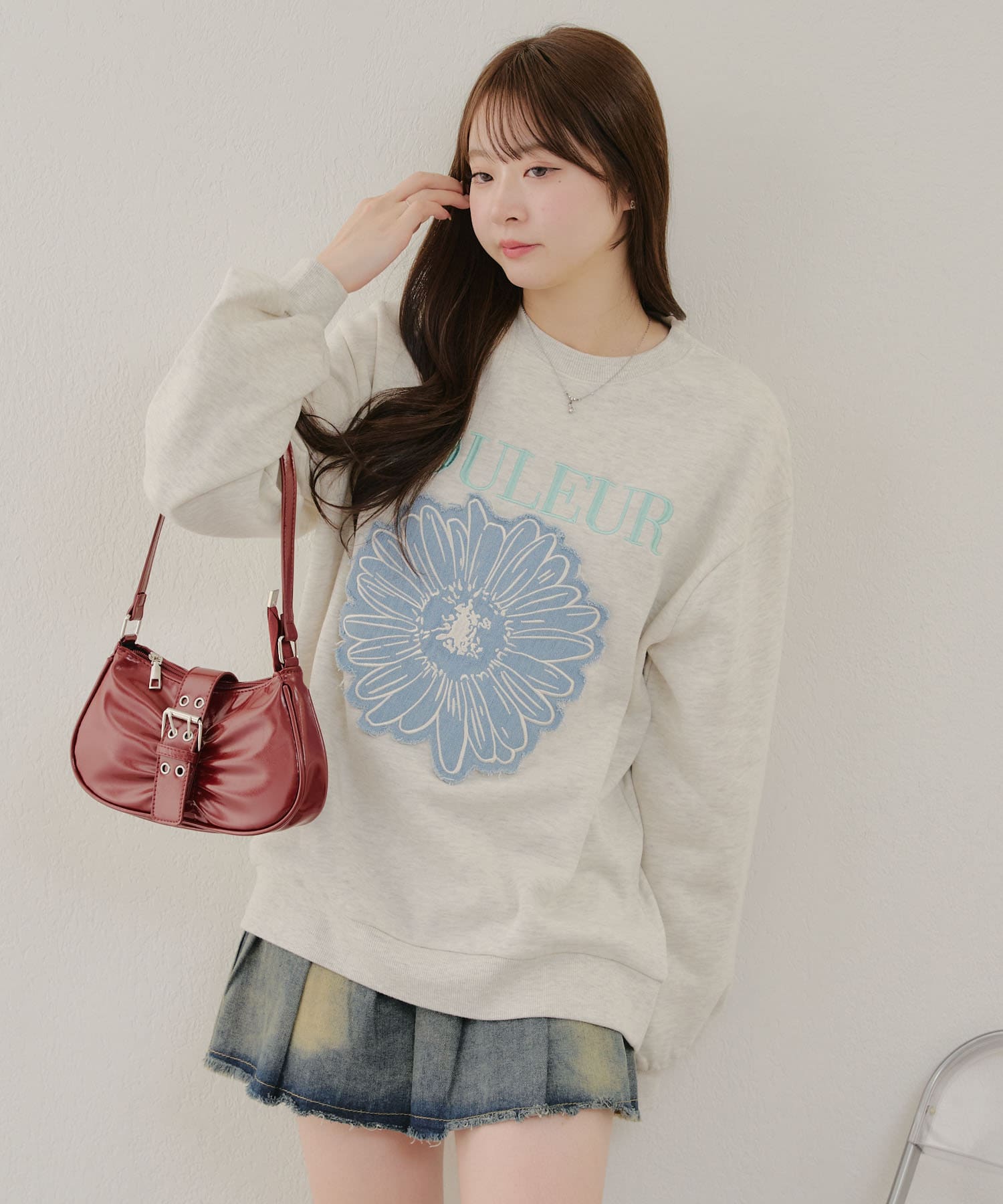 NICE CLAUP / OLIVE des OLIVE OUTLET(ナイスクラップ  / オリーブ デ オリーブ アウトレット) 【RMAF】デニムお花裏起毛プルオーバー