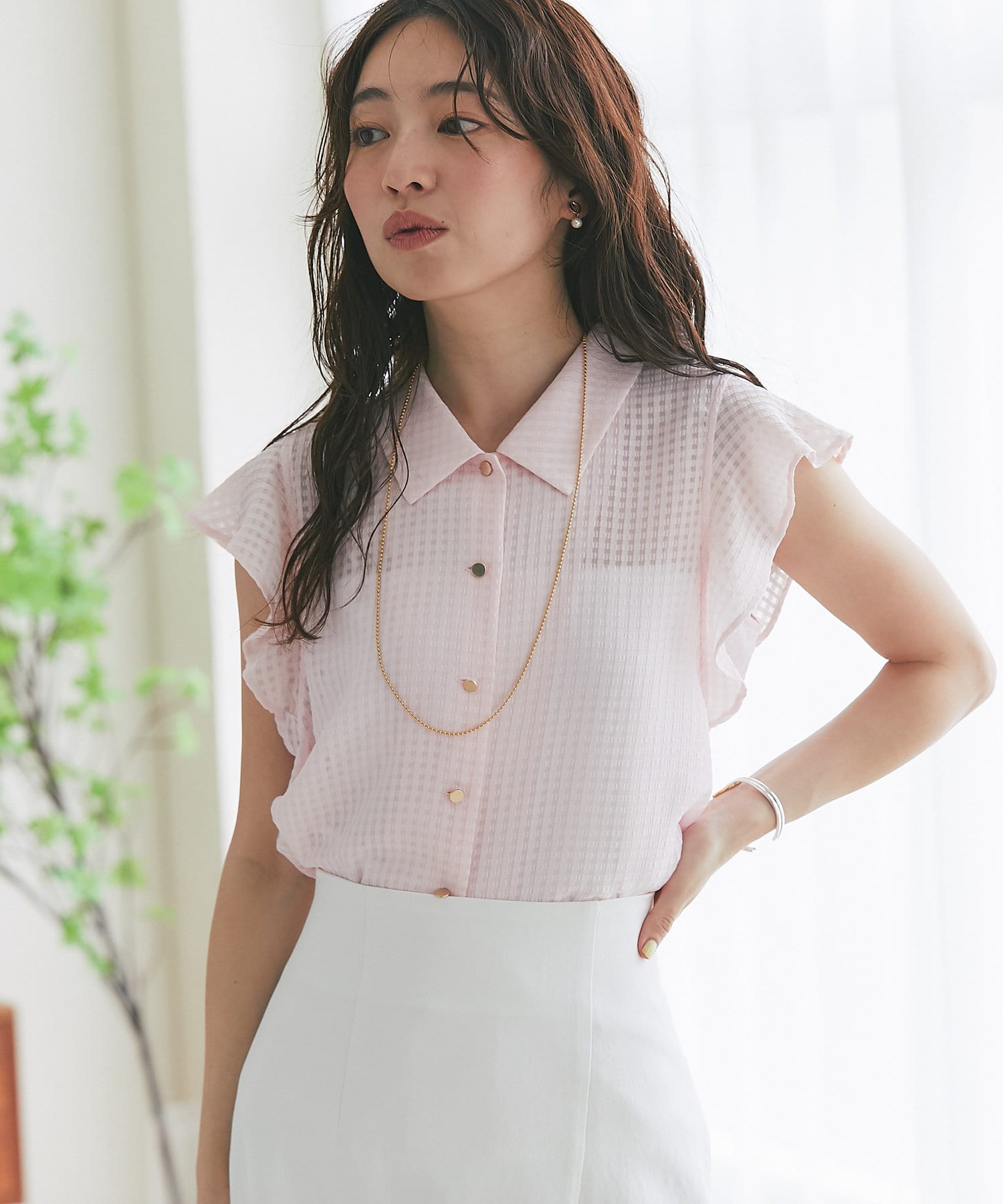 REYC 大人気ですぐに完売したブラウス 36 ※クリーニング後発送商品 愛されチェック】サテンサッカーチェックブラウス | La boutique