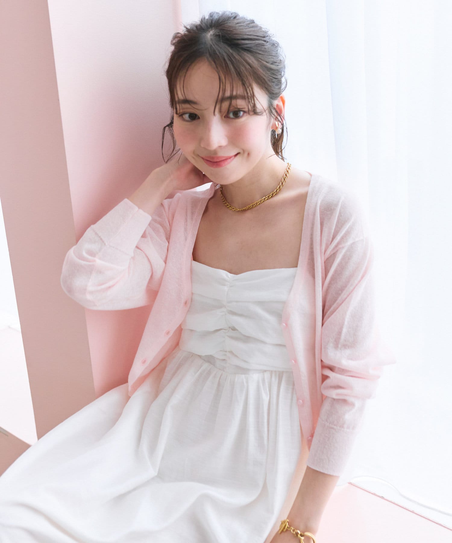 La boutique BonBon(ラブティックボンボン) 【着回し力抜群】リネン混クロップドカーディガン