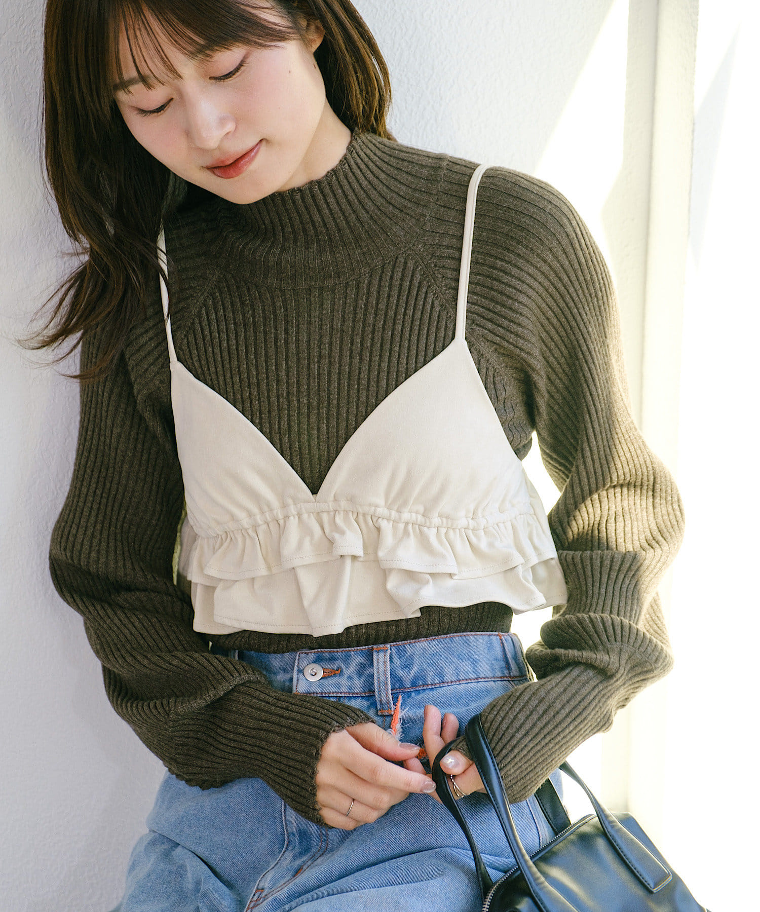 OUTLET(アウトレット) 【Kastane】レースハイネックリブニット