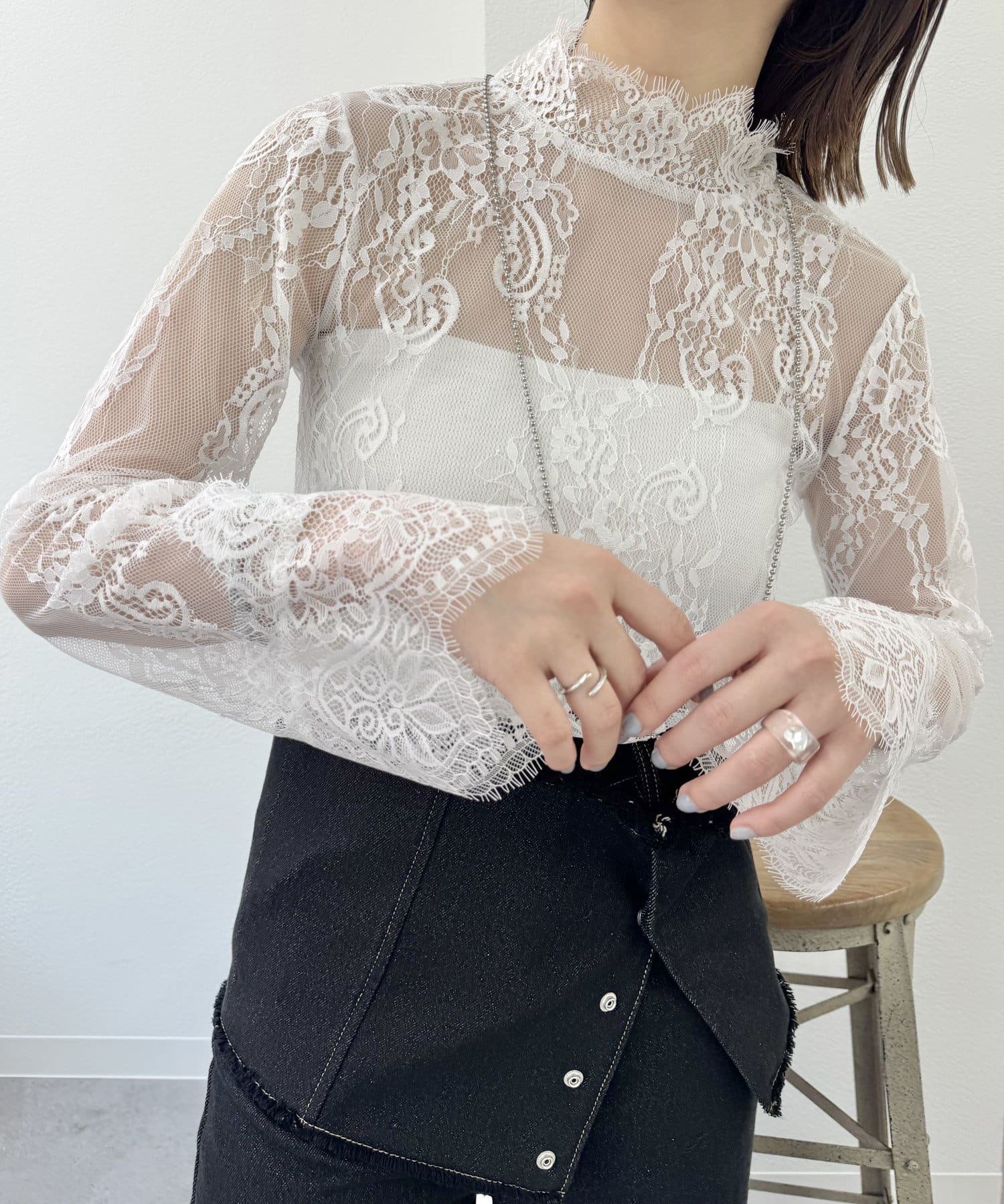 OUTLET(アウトレット) 【mystic】ハイネックレースブラウス