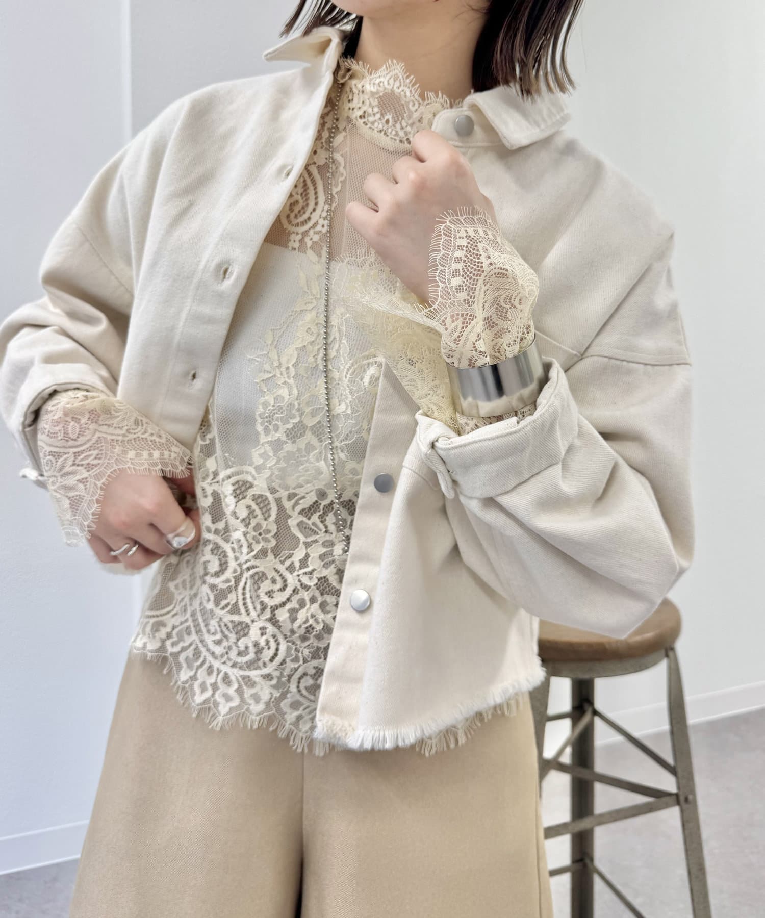 OUTLET(アウトレット) 【mystic】ハイネックレースブラウス