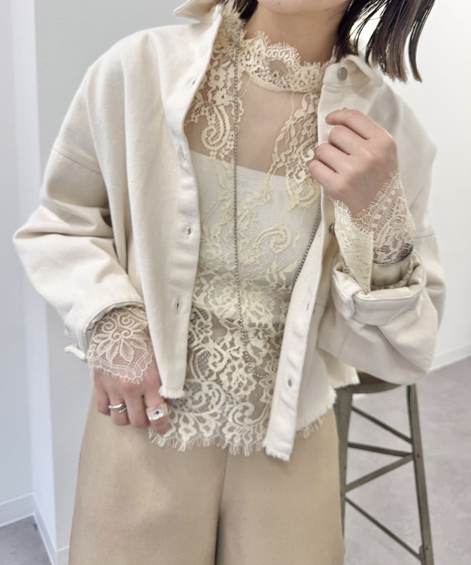 OUTLET(アウトレット) 【mystic】ハイネックレースブラウス