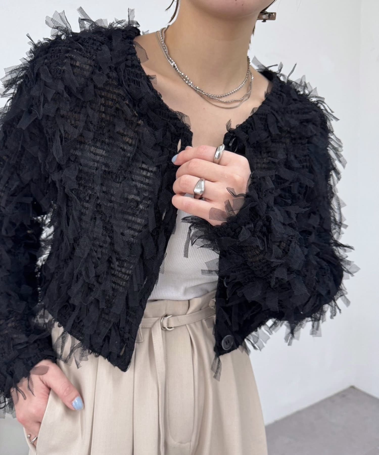 OUTLET(アウトレット) 【mystic】チュールリボンカーディガン