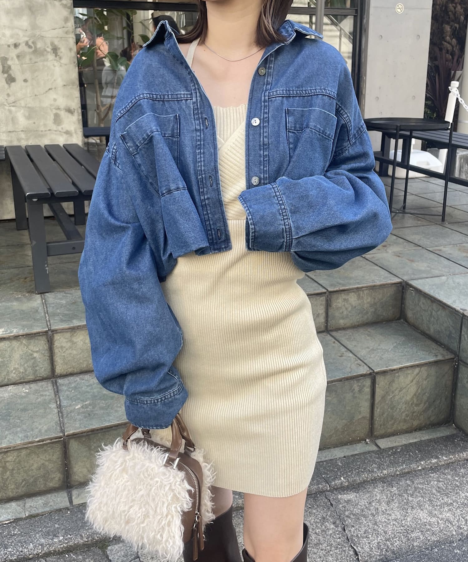 OUTLET(アウトレット) 【mystic】バルーンショートデニムシャツ