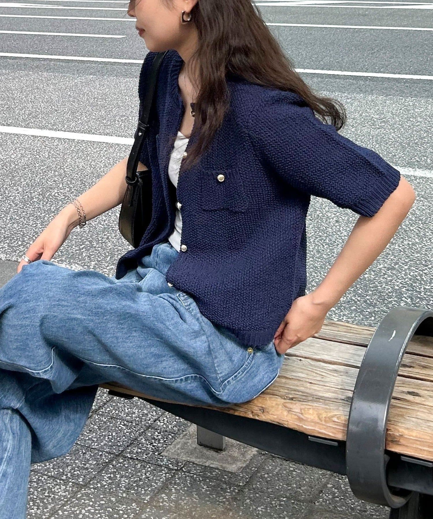 ◇fredy emue◇【2025 SS】コンパクト目のシルエットが今っぽいテープヤーン半袖ニットジャケット●point・ふわっとした肌触りが魅力のテープヤーン半袖ジャケットです・シンプルなコンパクト