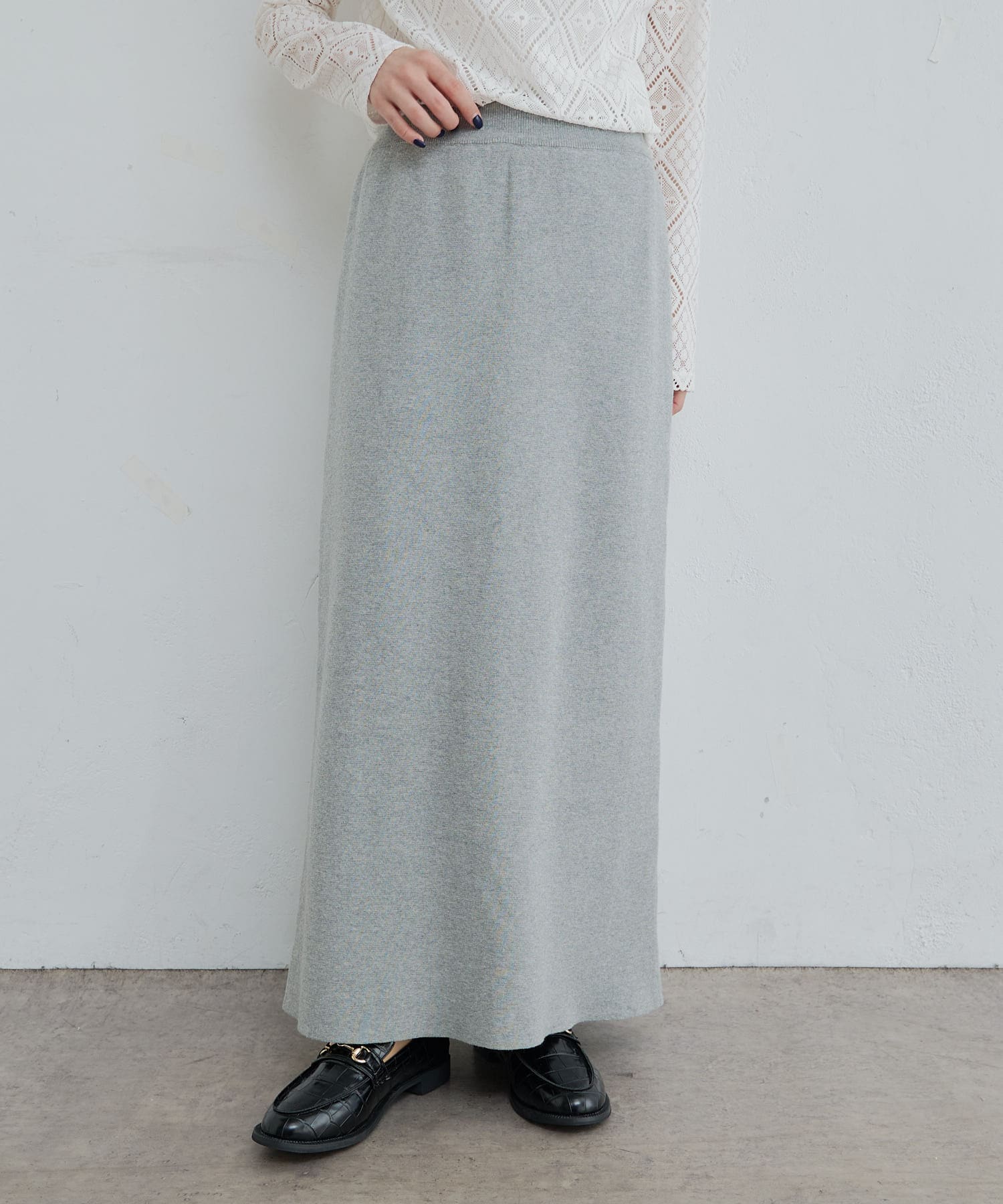 NICE CLAUP / OLIVE des OLIVE OUTLET(ナイスクラップ  / オリーブ デ オリーブ アウトレット) 【PUAL CE CIN】【Du noir】ミラノリブニットナロースカート
