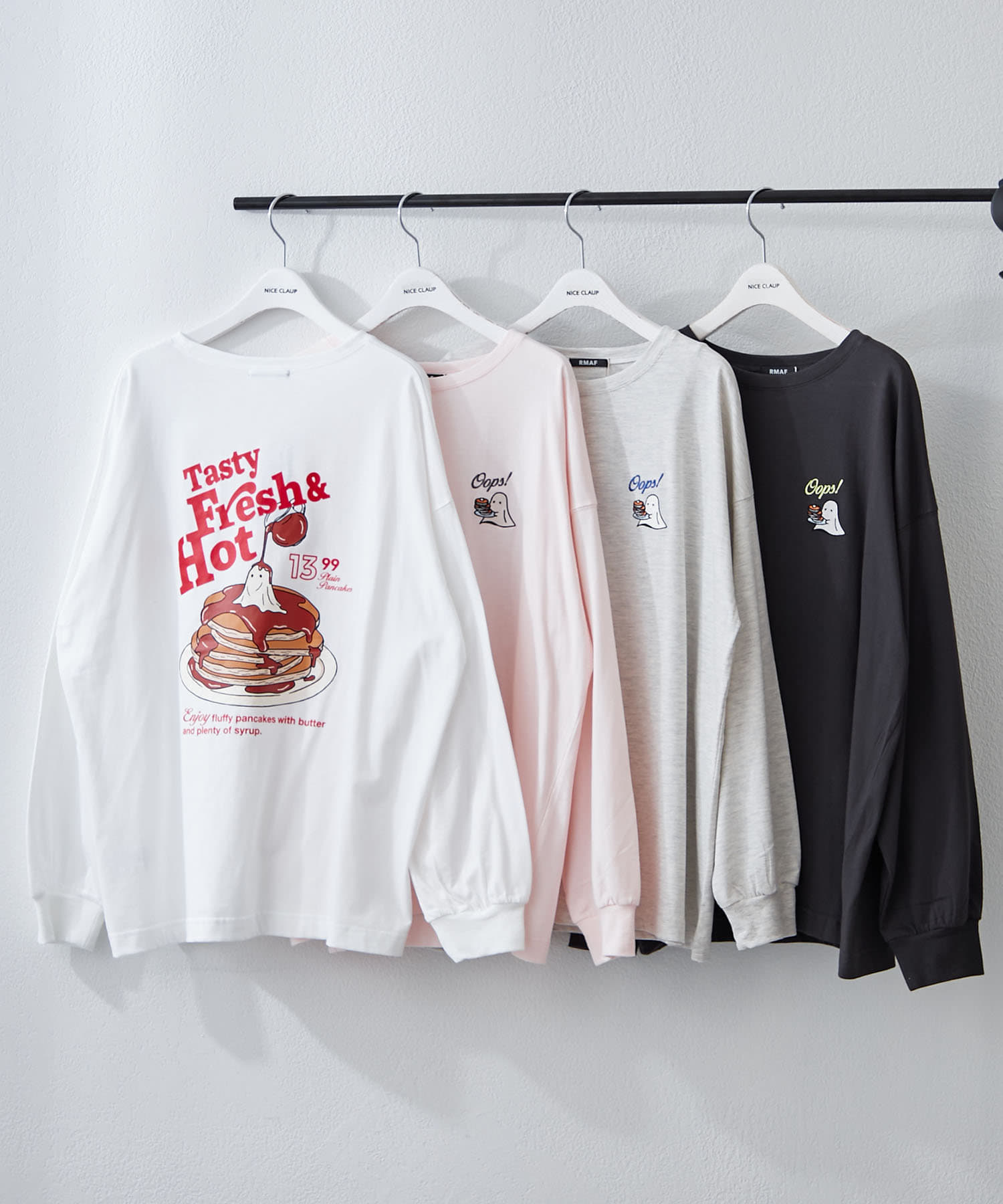 OUTLET限定】【人気おばけシリーズ】パンケーキおばけ刺繍ロンT