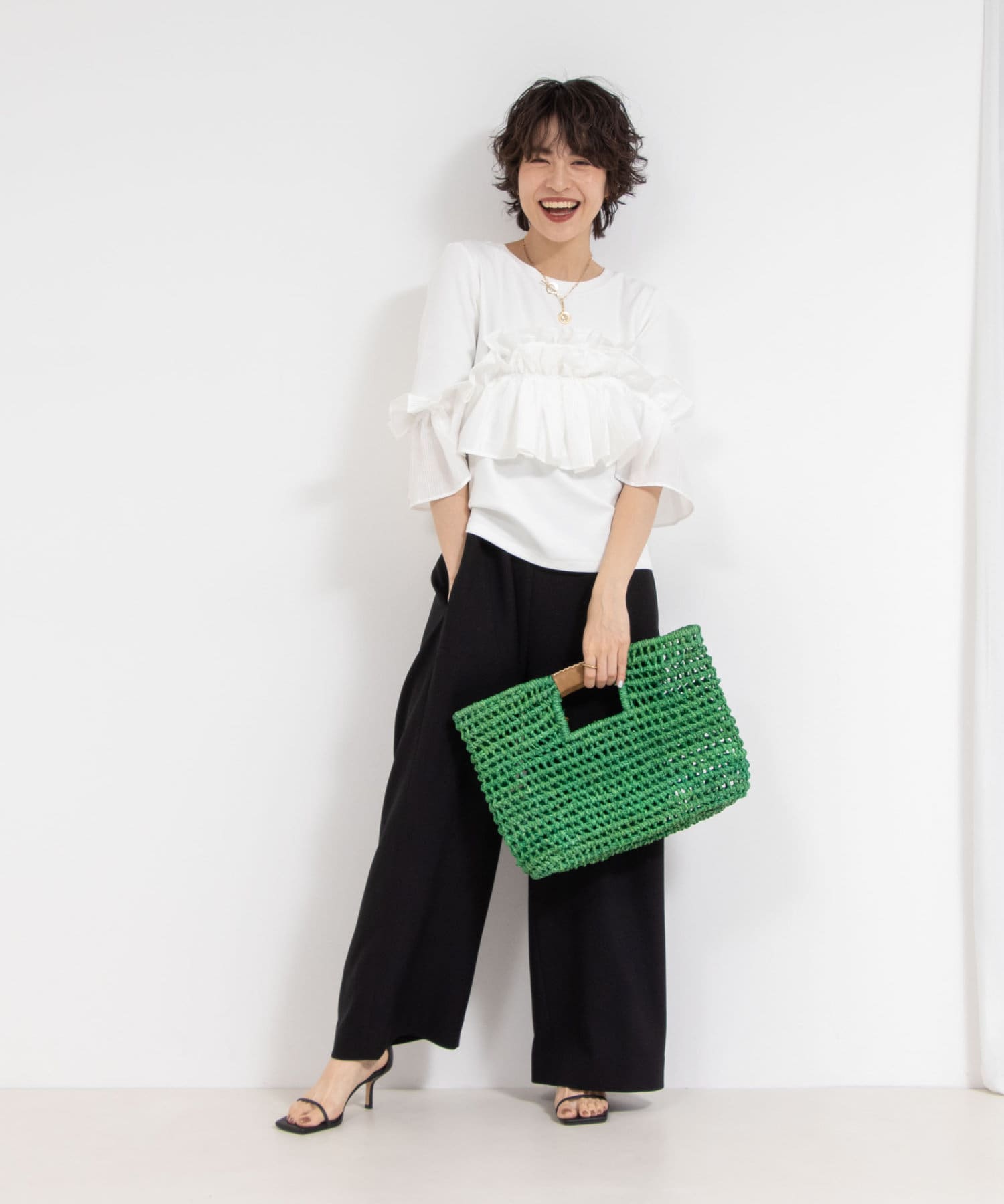 ブランド公式通販サイト フリル付き3WAYストレッチリブカットソー NOLLEY'S(ノーリーズ | カットソー(半袖+袖なし)