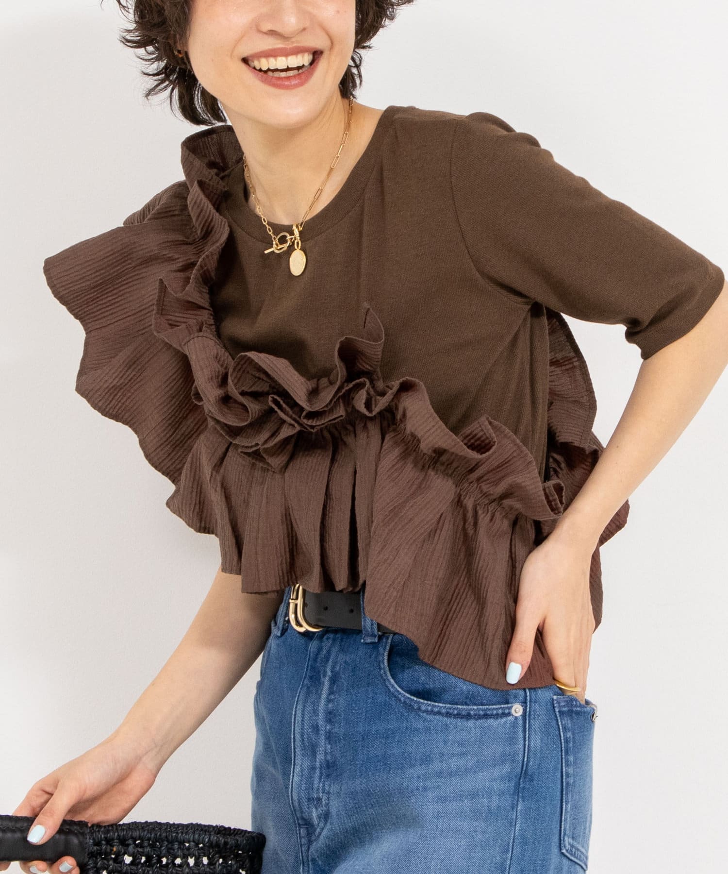 数量限定！在庫処分セール 売り切れ御免 フリル付き3WAYストレッチリブカットソー NOLLEY'S(ノーリーズ | カットソー(半袖+袖なし)