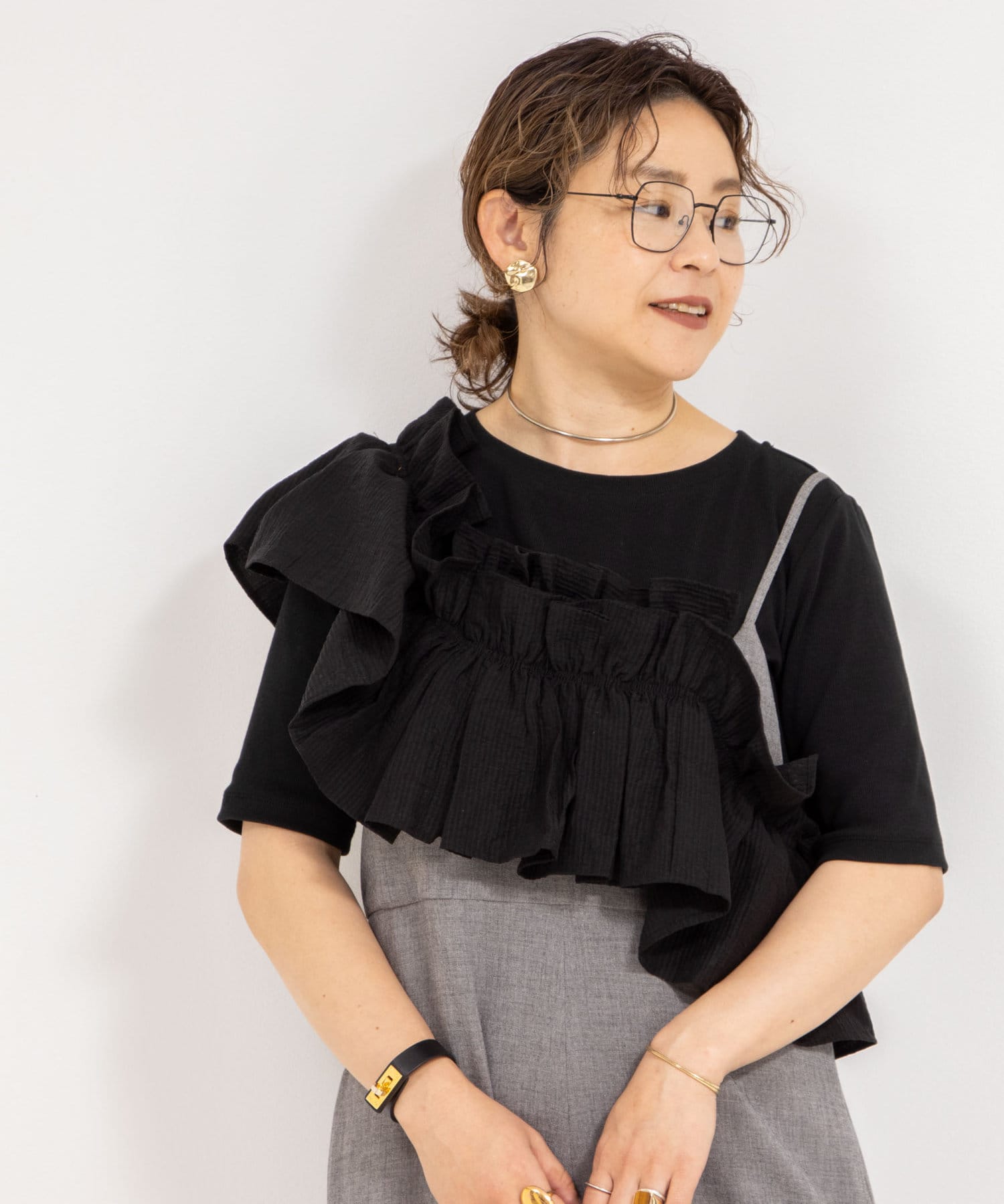 NOLLEY'S(ノーリーズ) フリル付き3WAYストレッチリブカットソー