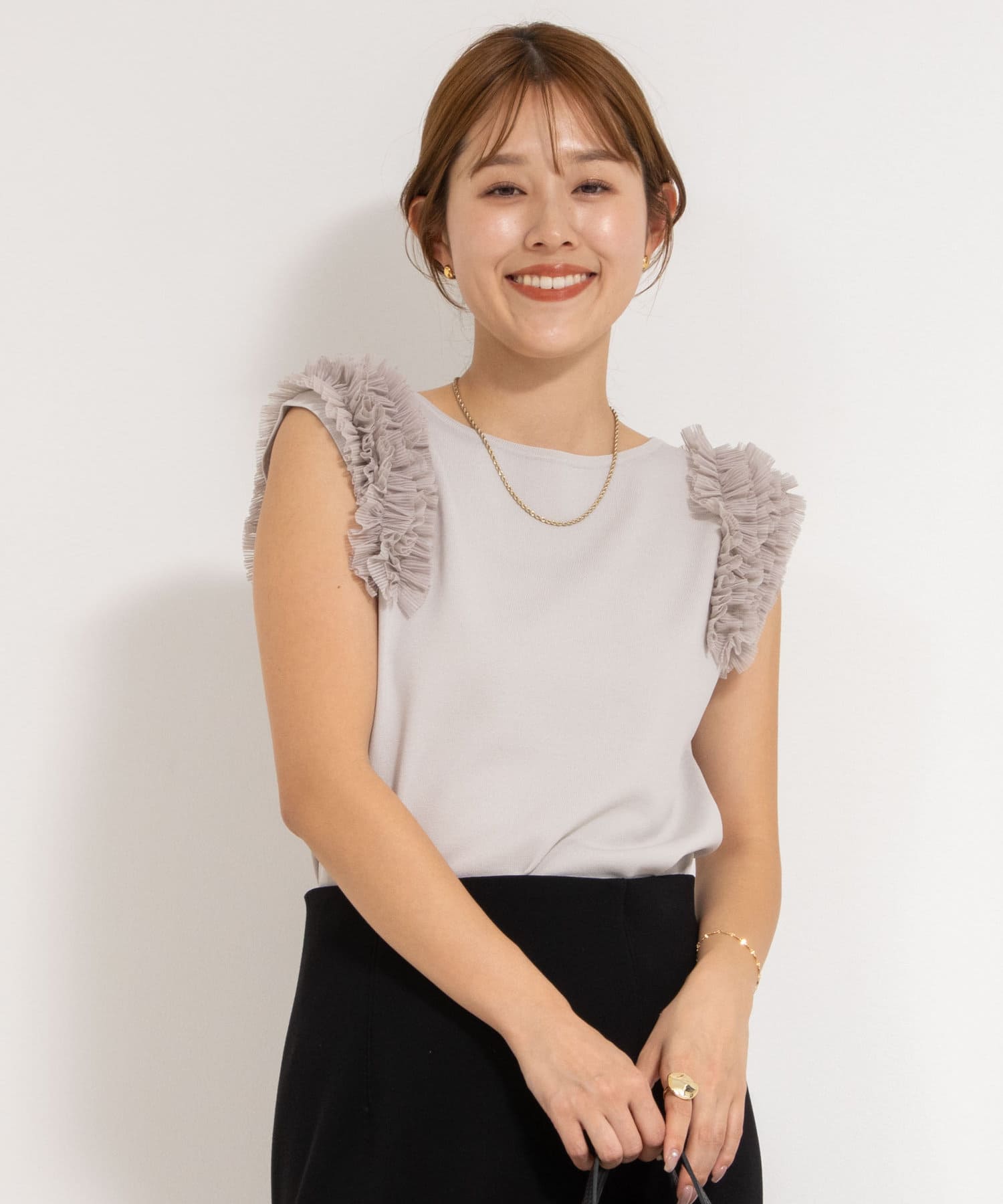 NOLLEY'S(ノーリーズ) 【PR阿部☆別注】《手洗い可能》肩フリルノースリーブプルオーバーニット