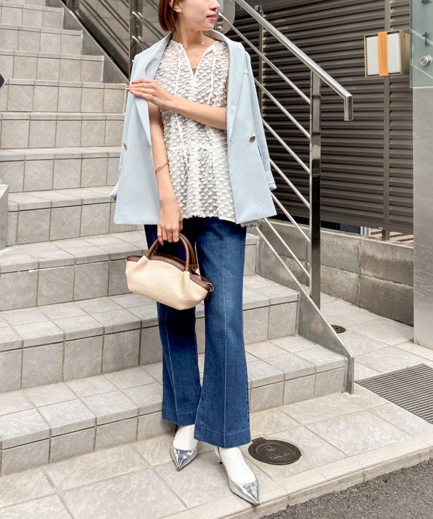 ノーリーズ　ドットポンポン2WAYノースリーブブラウス NOLLEY'S｜【PR阿部☆別注】ドットポンポン2WAYノースリーブ