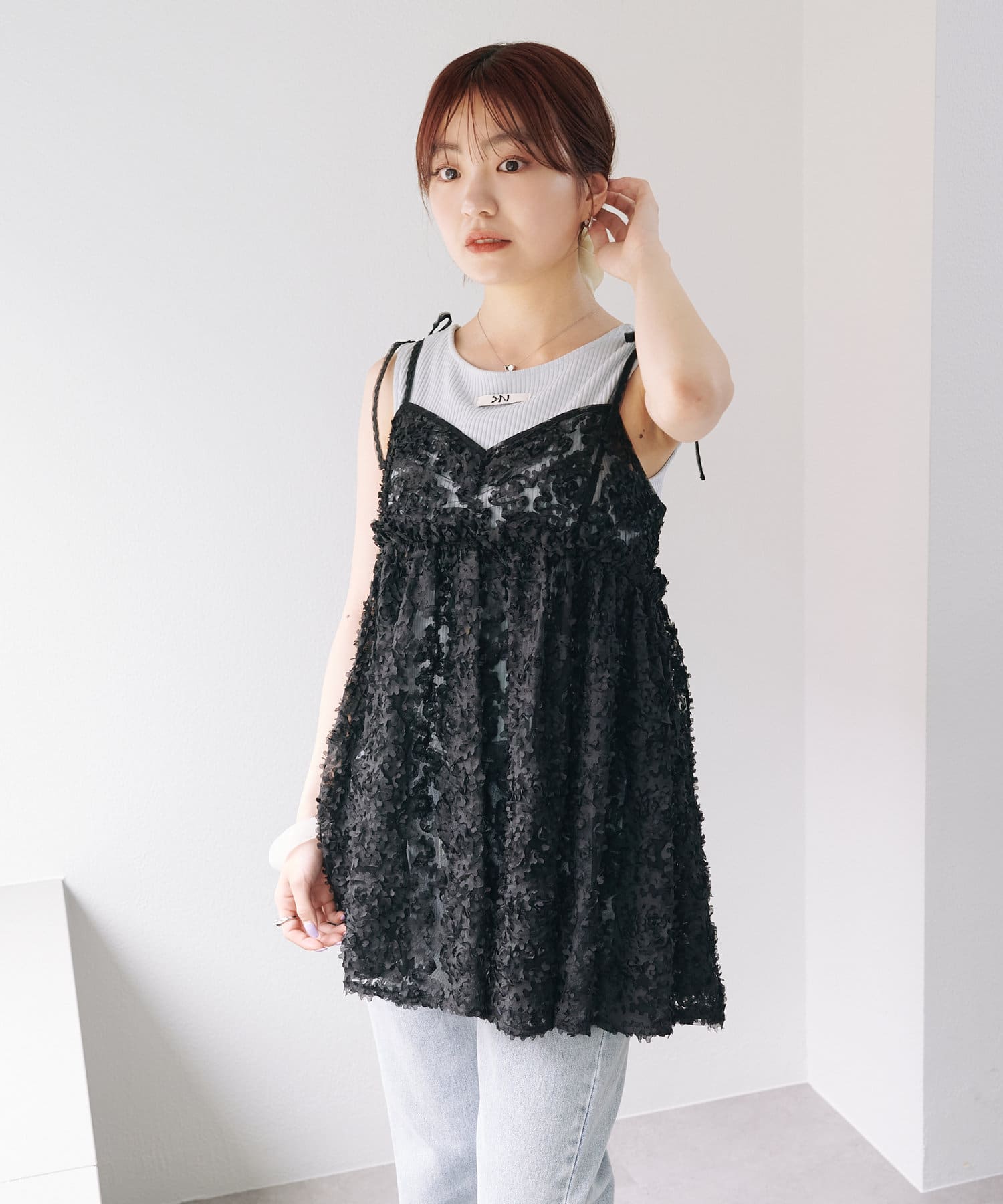 前後2WAY】ウェーブ刺繍チュールチュニック（チュニック