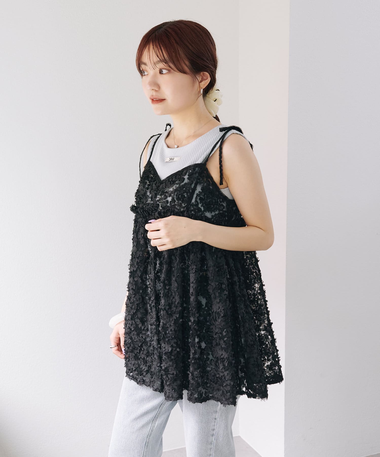 前後2WAY】ウェーブ刺繍チュールチュニック（チュニック