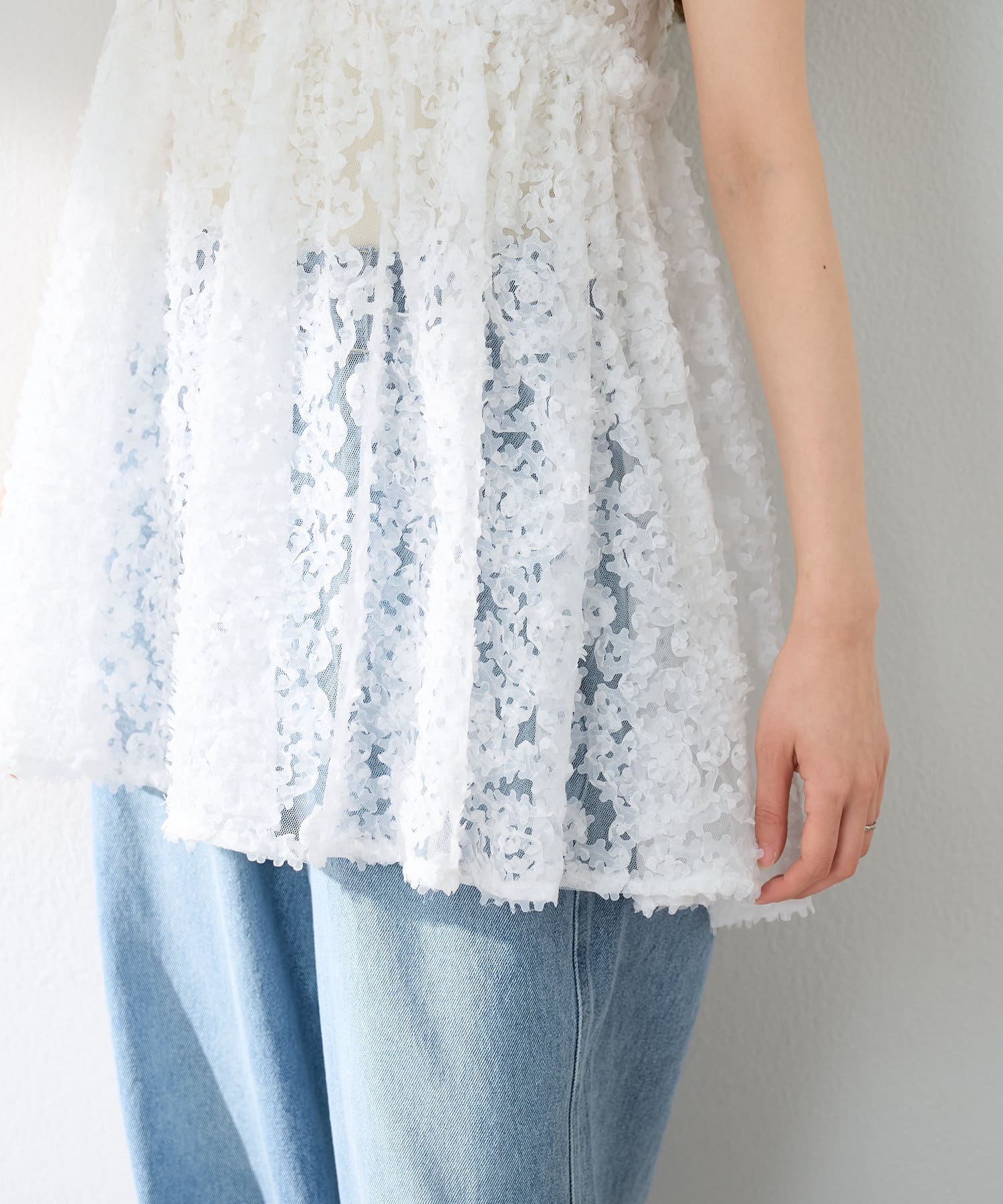 Kastane(カスタネ) 【前後2WAY】ウェーブ刺繍チュールチュニック