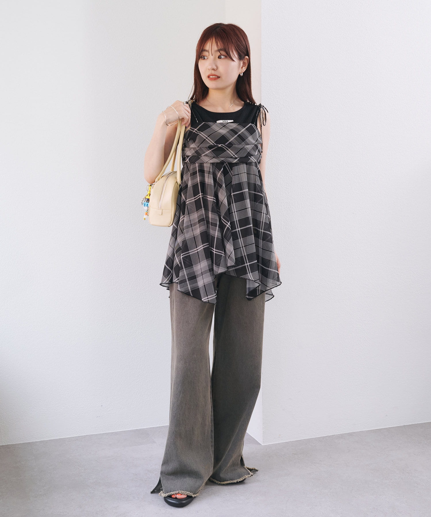 Kastane(カスタネ) 【4色展開/カップ取り外し可/前後2WAY】カップ付きニットタグリブタンク
