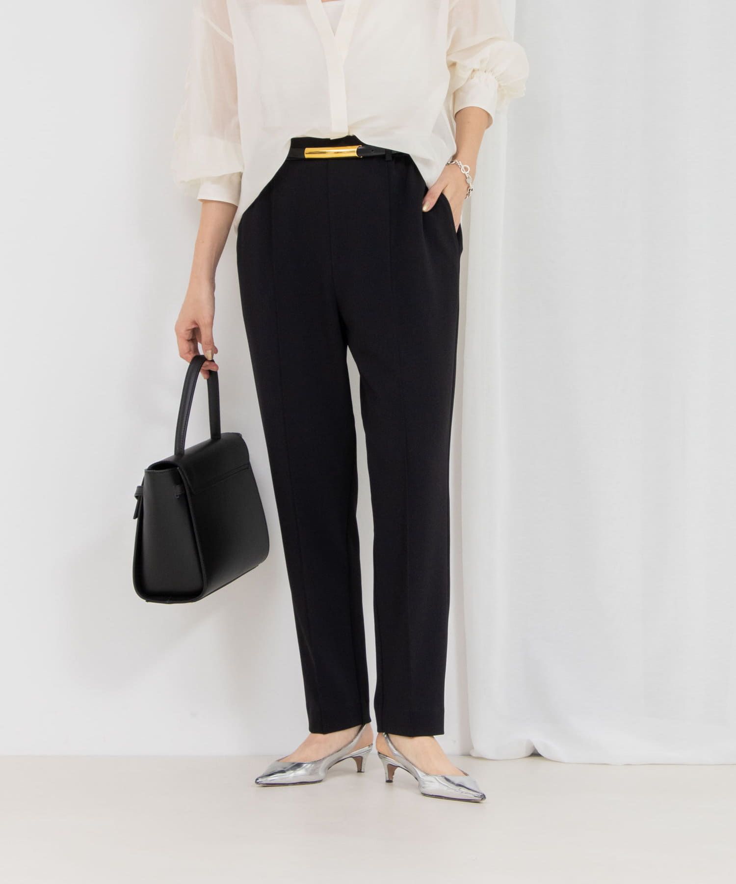 NOLLEY'S(ノーリーズ) 《セットアップ対応》ウォッシャブルニットジョーゼット/ピンヘッドイージースリムパ