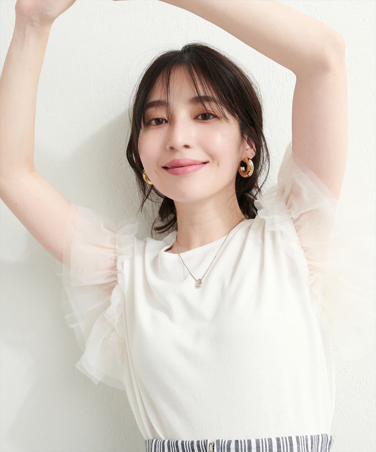 ニット セーター チュールフリルスリーブニット レディース チュールフリルスリーブドッキングニット | natural couture