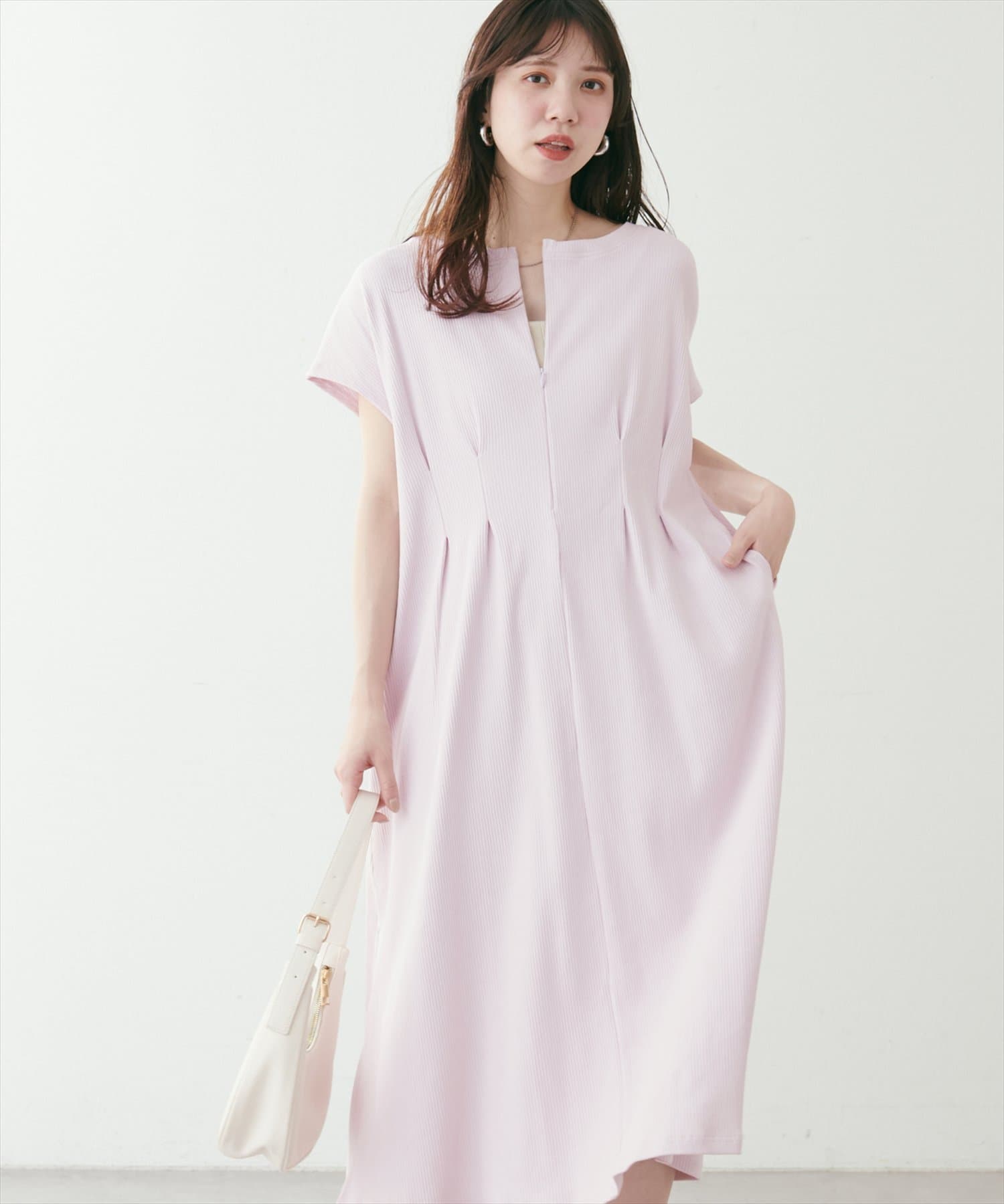 natural couture(ナチュラルクチュール) 【mamamo】テレコリブZIPあき2wayワンピース
