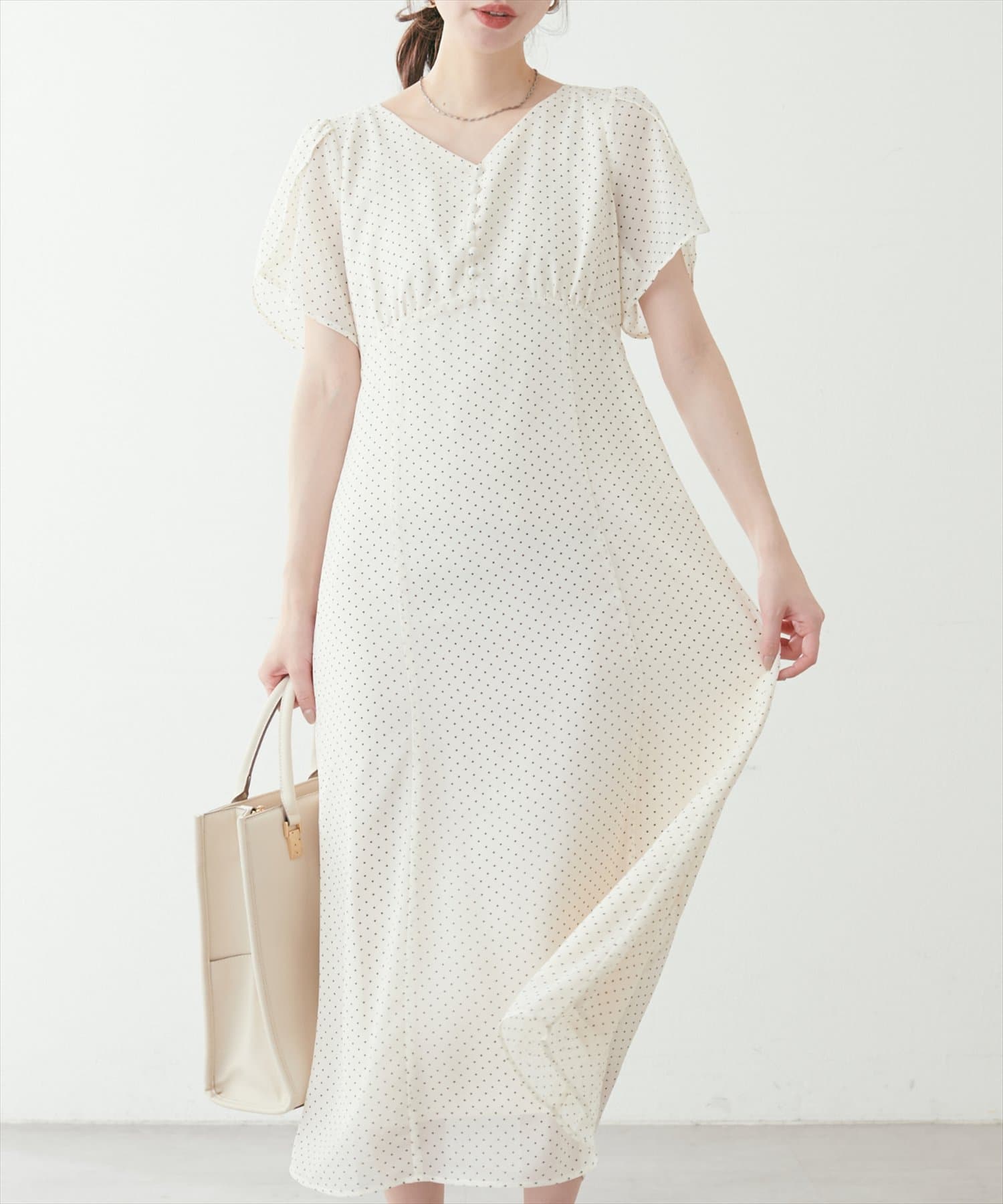   上品シルエット♪チューリップスリーブ ワンピース お上品チューリップスリーブワンピース（2COLORS）AO1244 – SNACC