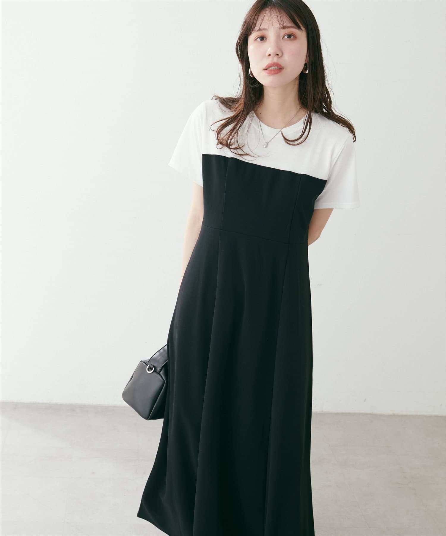 natural couture(ナチュラルクチュール) レイヤード風カットジョーゼットワンピース