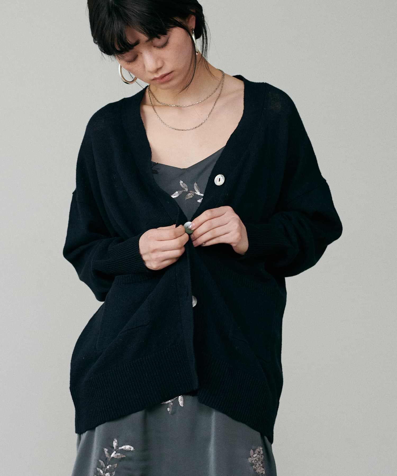 LARUTA(ラルータ) 綿麻シアーニットカーデ