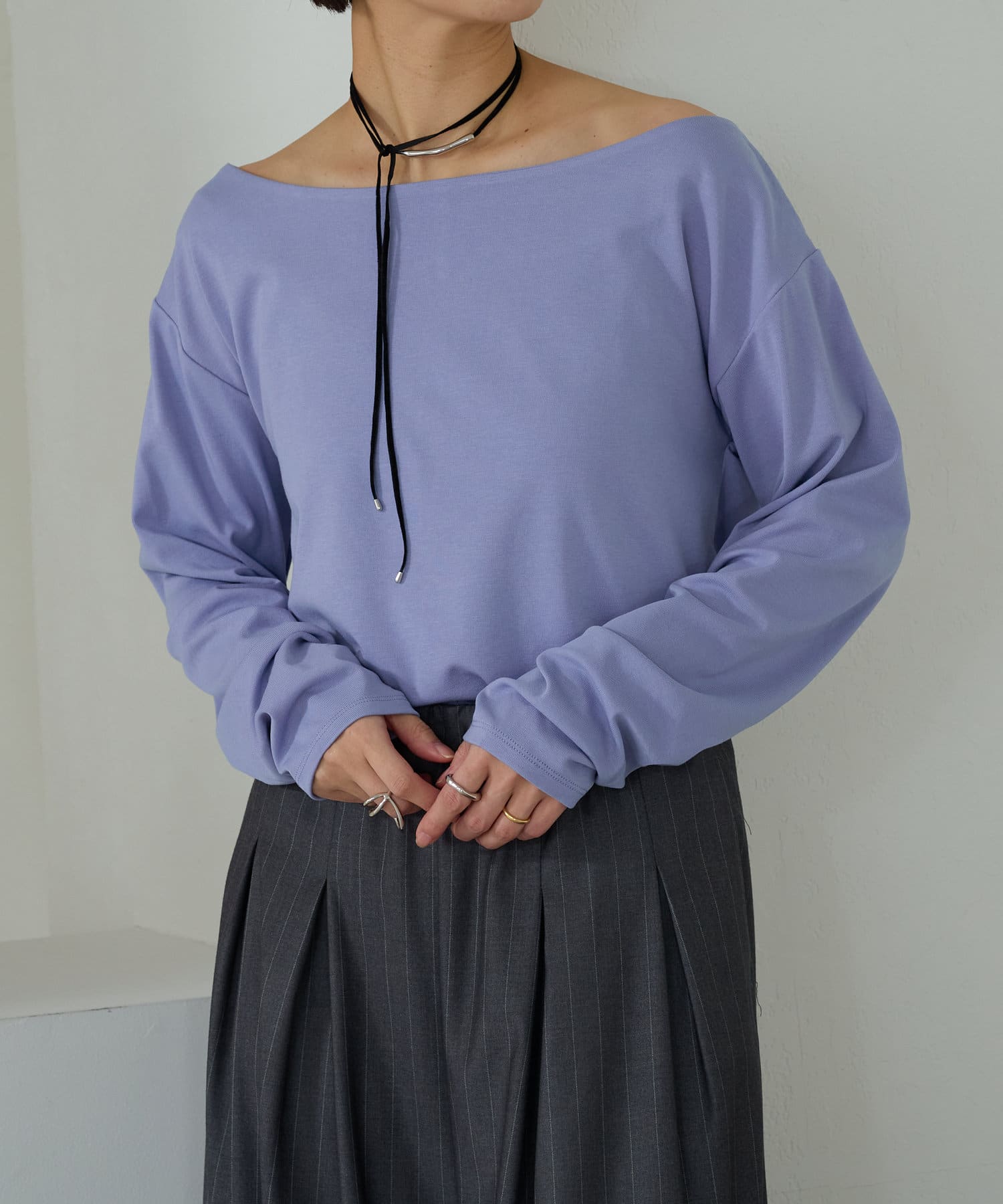 OUTLET(アウトレット) 【Omekashi】スムース/ボーダーオフショルロンT