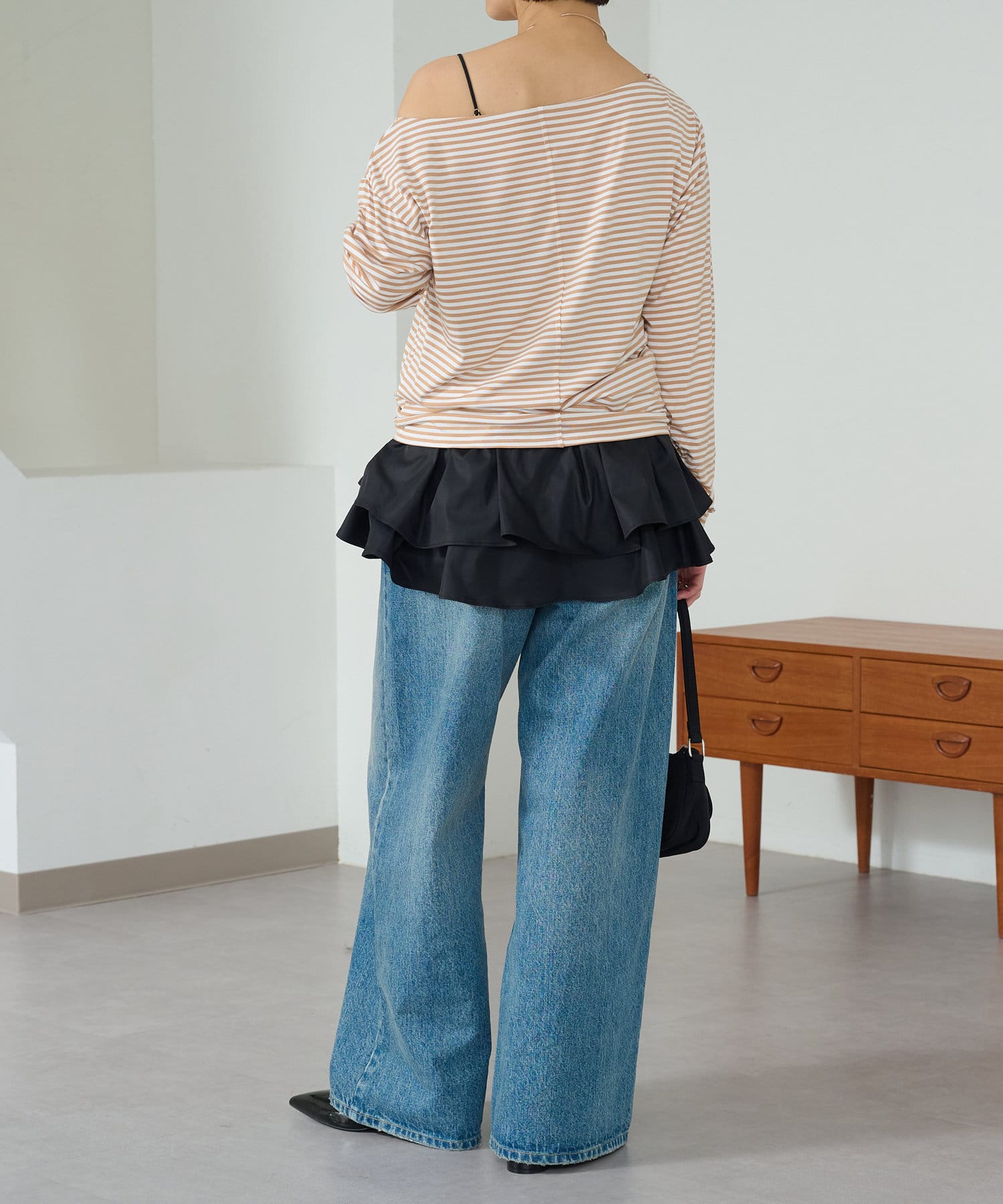 OUTLET(アウトレット) 【Omekashi】スムース/ボーダーオフショルロンT