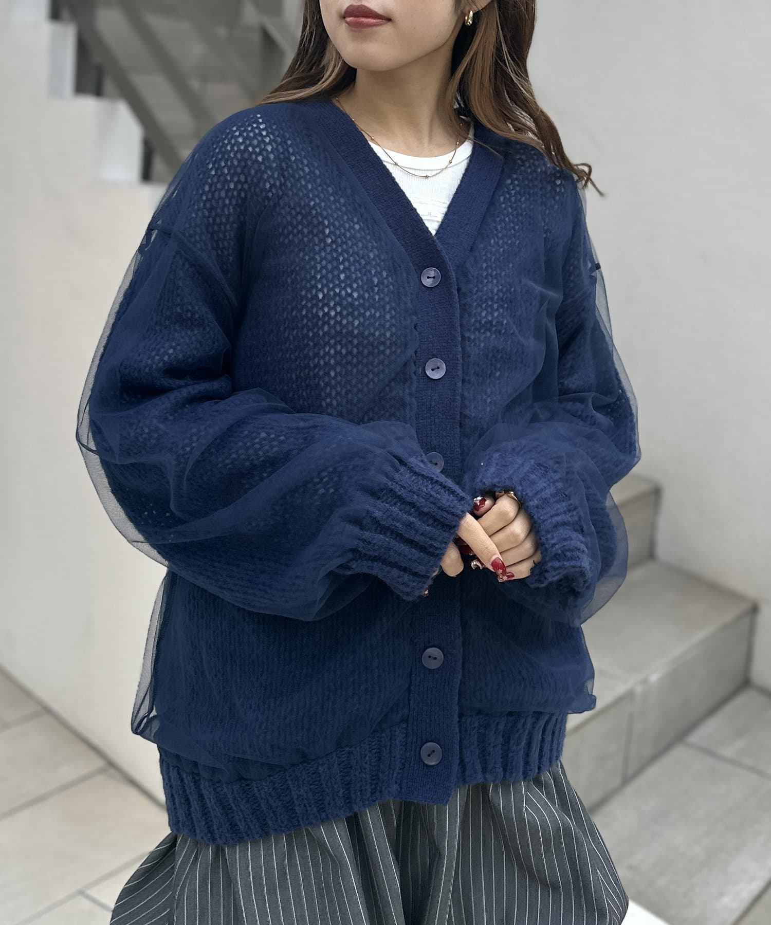 OUTLET(アウトレット) 【w closet】チュールニットカーディガン