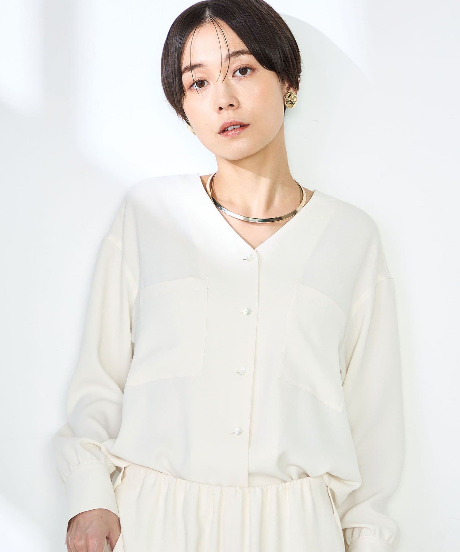 NOLLEY'S(ノーリーズ) 《セットアップ対応》ニュアンスジョーゼットVネックブラウス