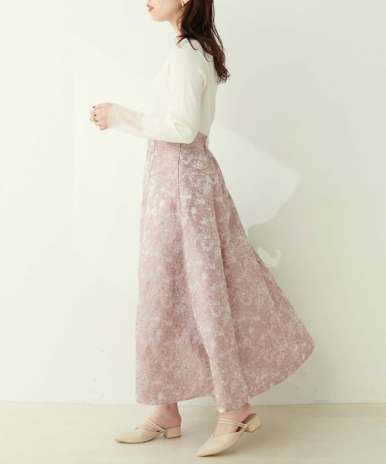 NICE CLAUP / OLIVE des OLIVE OUTLET(ナイスクラップ  / オリーブ デ オリーブ アウトレット) 【natural couture】フラワージャガードスカート