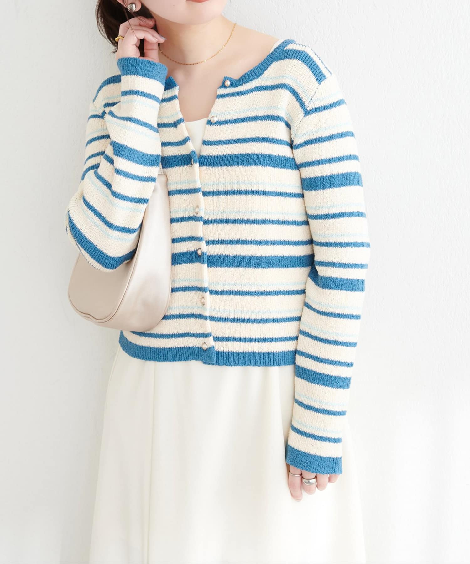 NICE CLAUP / OLIVE des OLIVE OUTLET(ナイスクラップ  / オリーブ デ オリーブ アウトレット) 【natural couture】マルチボーダーニットカーディガン