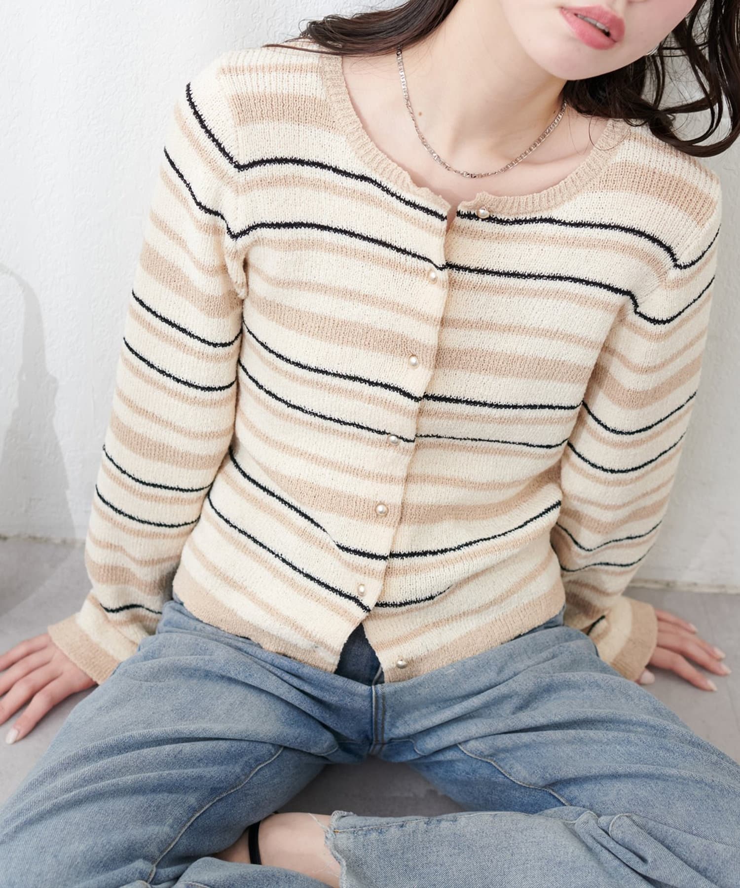 NICE CLAUP / OLIVE des OLIVE OUTLET(ナイスクラップ  / オリーブ デ オリーブ アウトレット) 【natural couture】マルチボーダーニットカーディガン