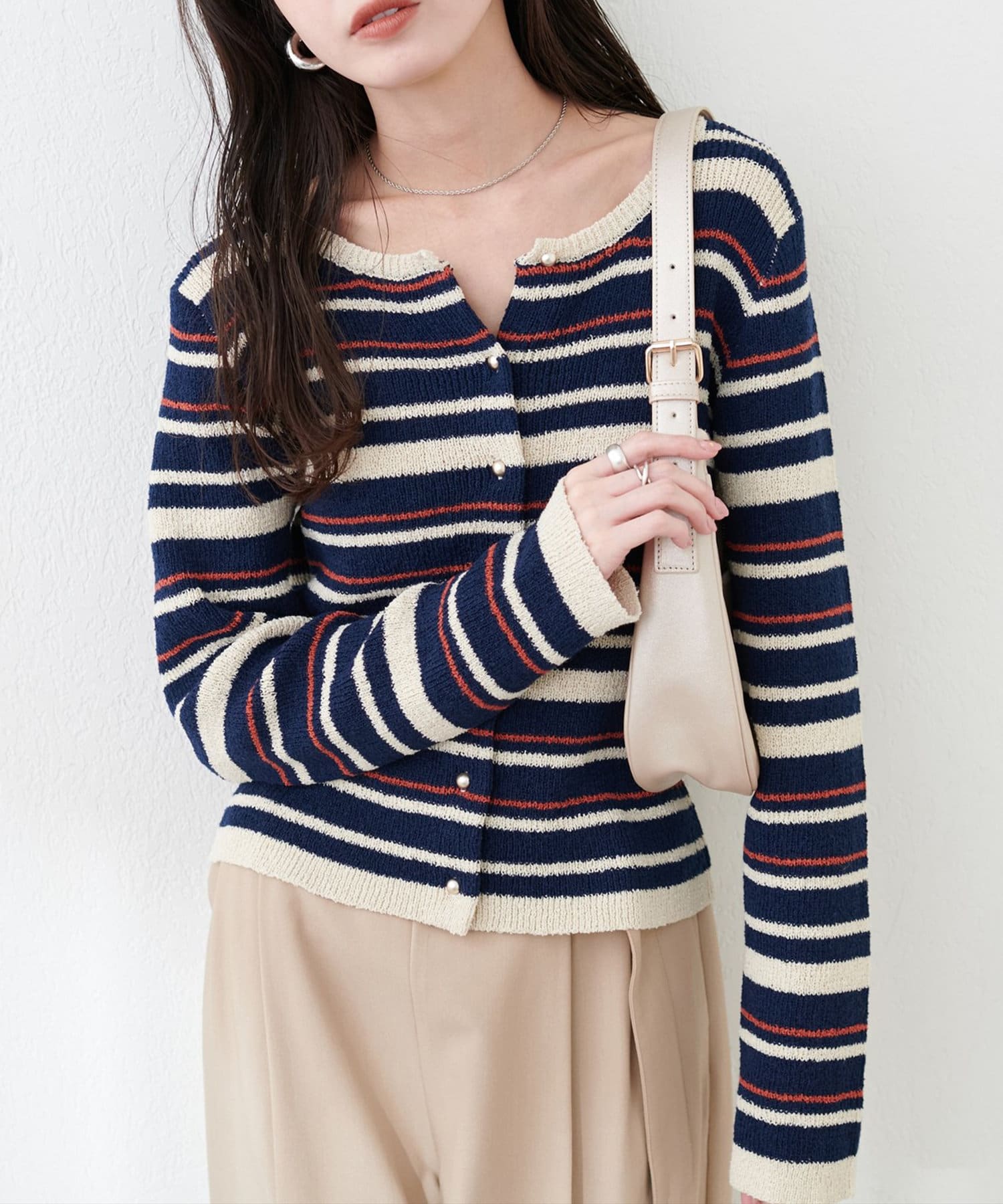 NICE CLAUP / OLIVE des OLIVE OUTLET(ナイスクラップ  / オリーブ デ オリーブ アウトレット) 【natural couture】マルチボーダーニットカーディガン